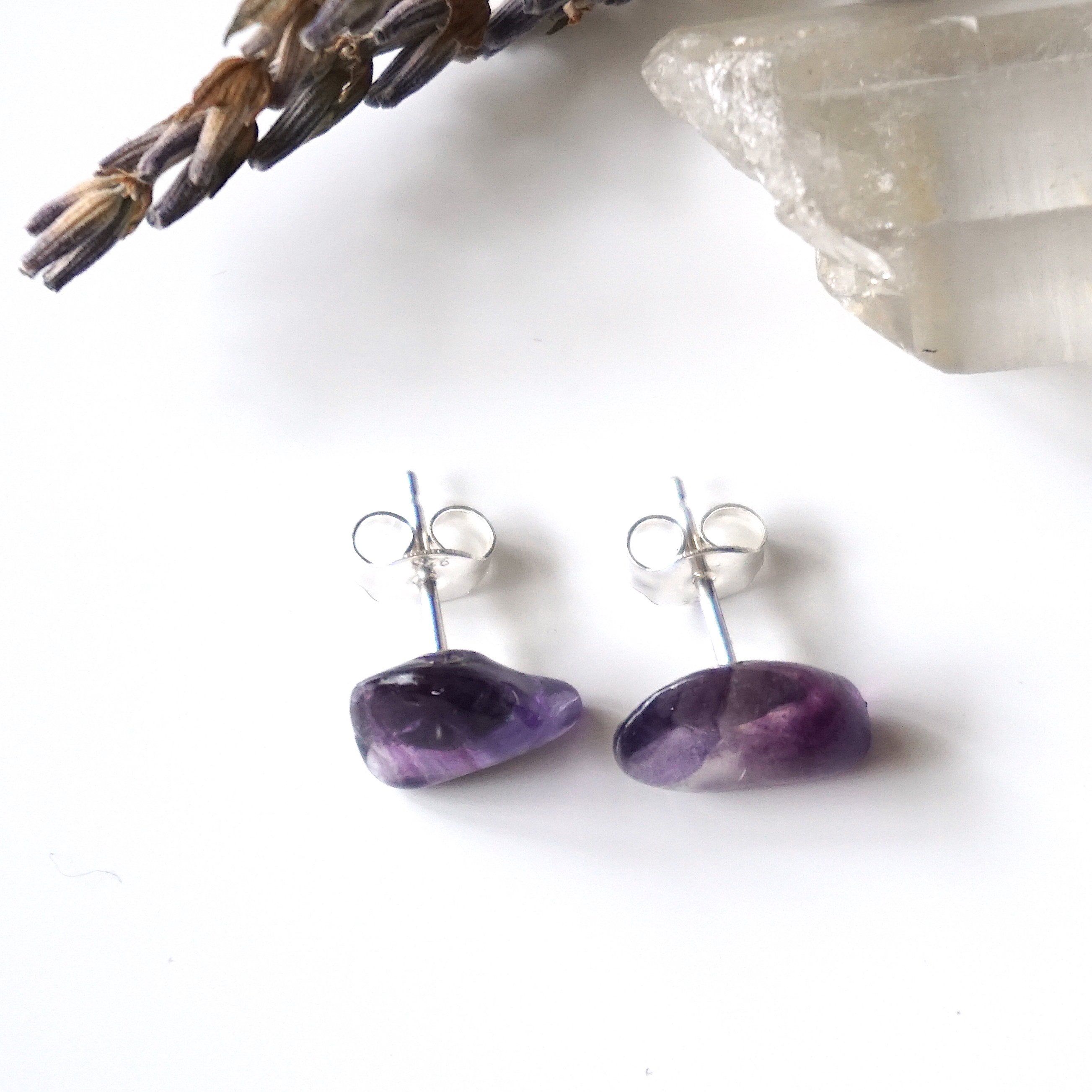 Natural Purple Fluorite Stud Earrings for Women - Hypoallergenic Post Earrings for Sensitive Ears | Perfect for Everyday Wear, Office & Special Occasions
