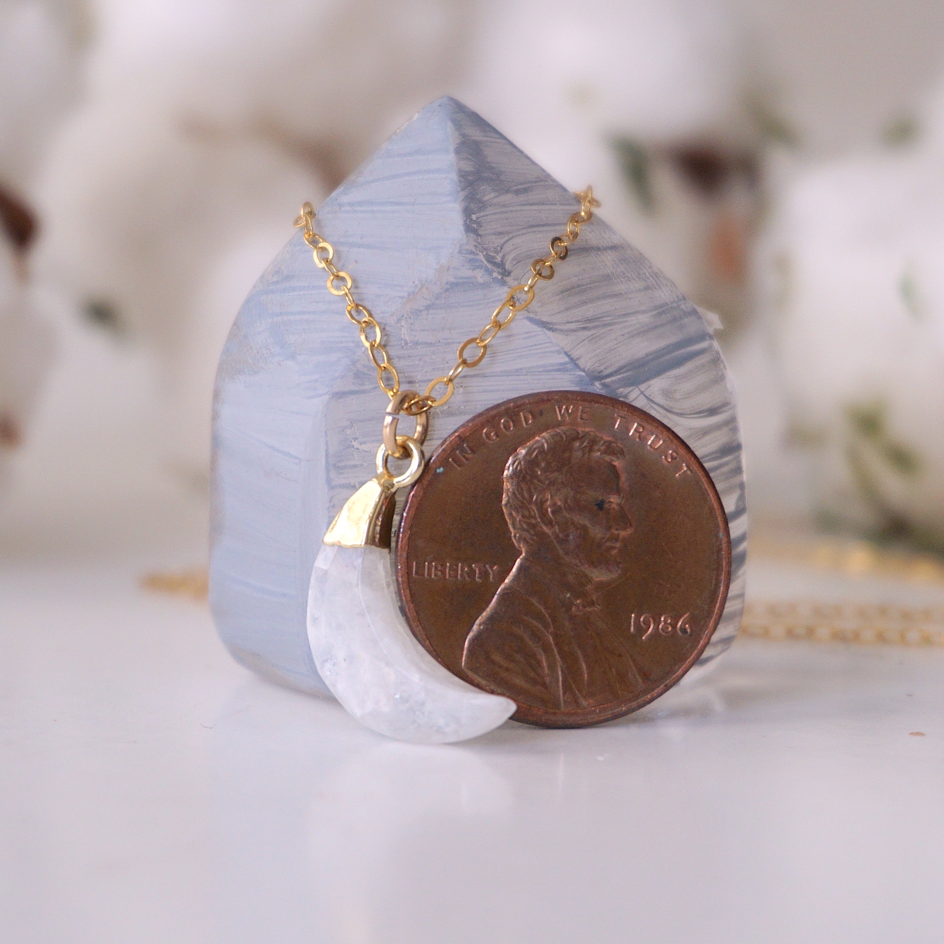 14K Gold Filled Rainbow Moonstone Necklace with Crescent Moon Charm - Elegant Boho Jewelry for Women, Perfect for Everyday Wear & Special Occasions