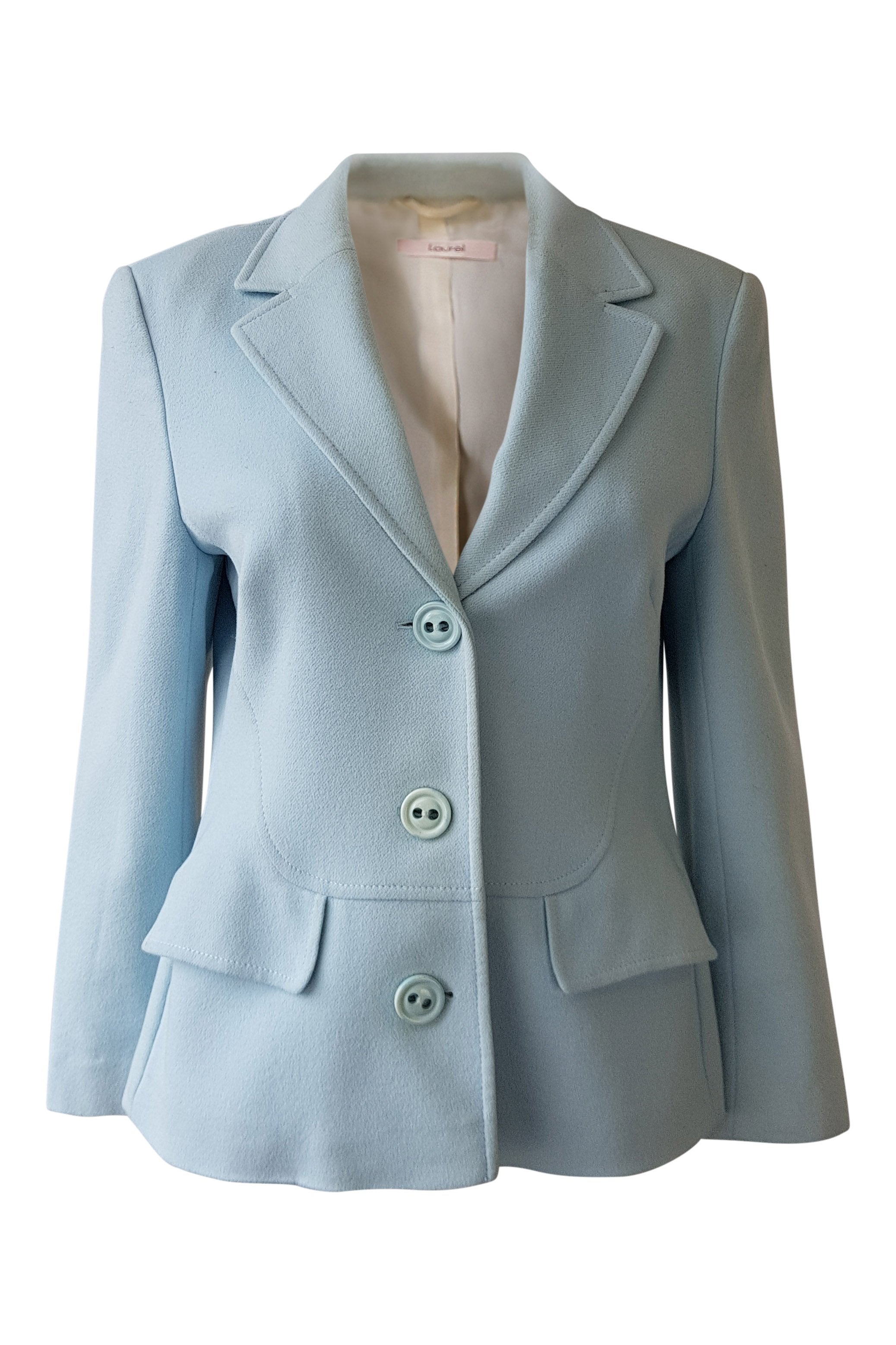 LAUREL Baby Blue Wool Angora Cashgora Blend Blazer Coat for Women | UK Size 12 | Elegant Office Wear & Special Occasion Outfit | Perfect for Business Meetings, Weddings, and Formal Events