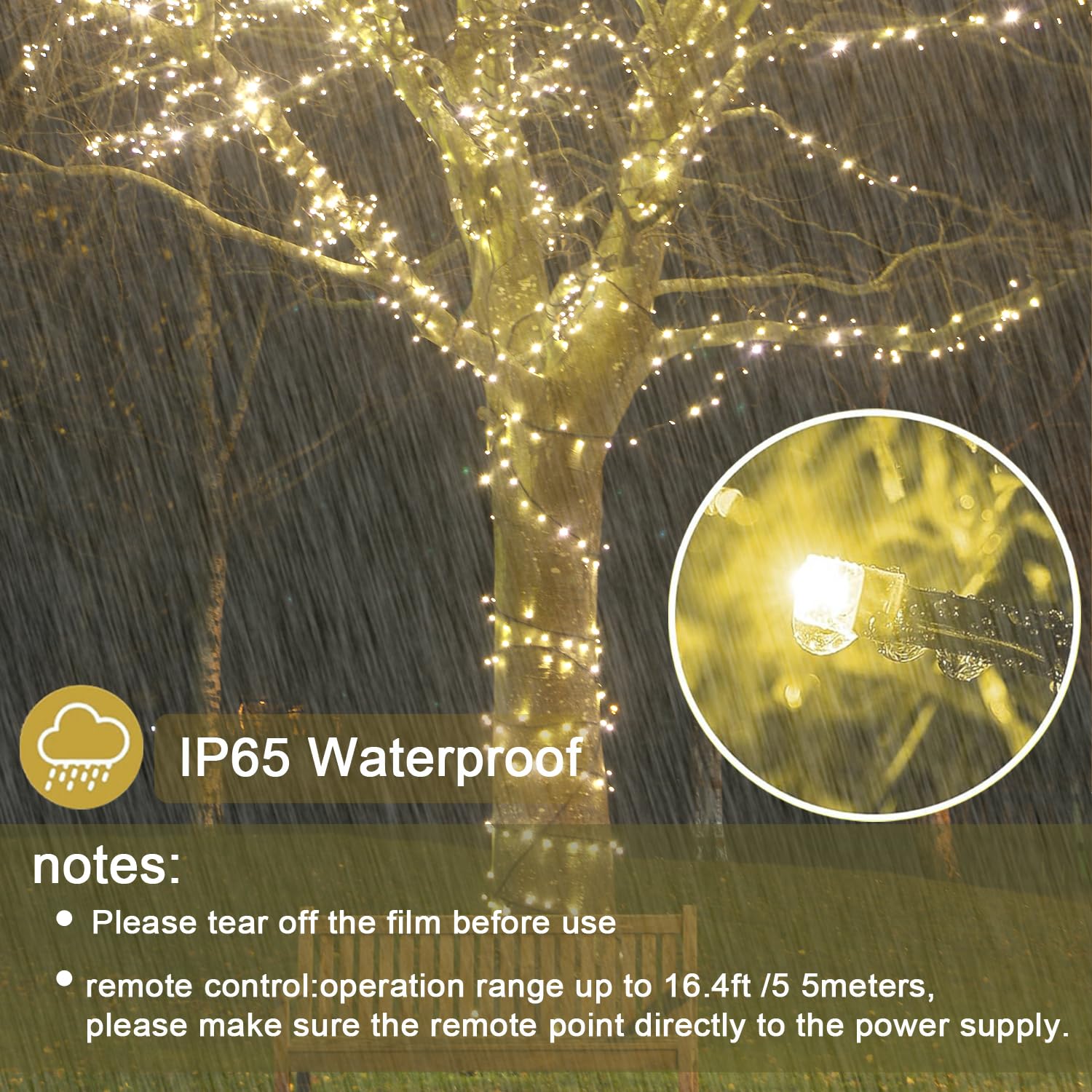 100 LED Battery Remote Control String Lights - 36ft Waterproof Christmas Lights for Indoor/Outdoor Decor, Tree, Wedding, Party, Garden, Wreath & Thanksgiving Decoration | Perfect for Holiday, Home & Event Lighting