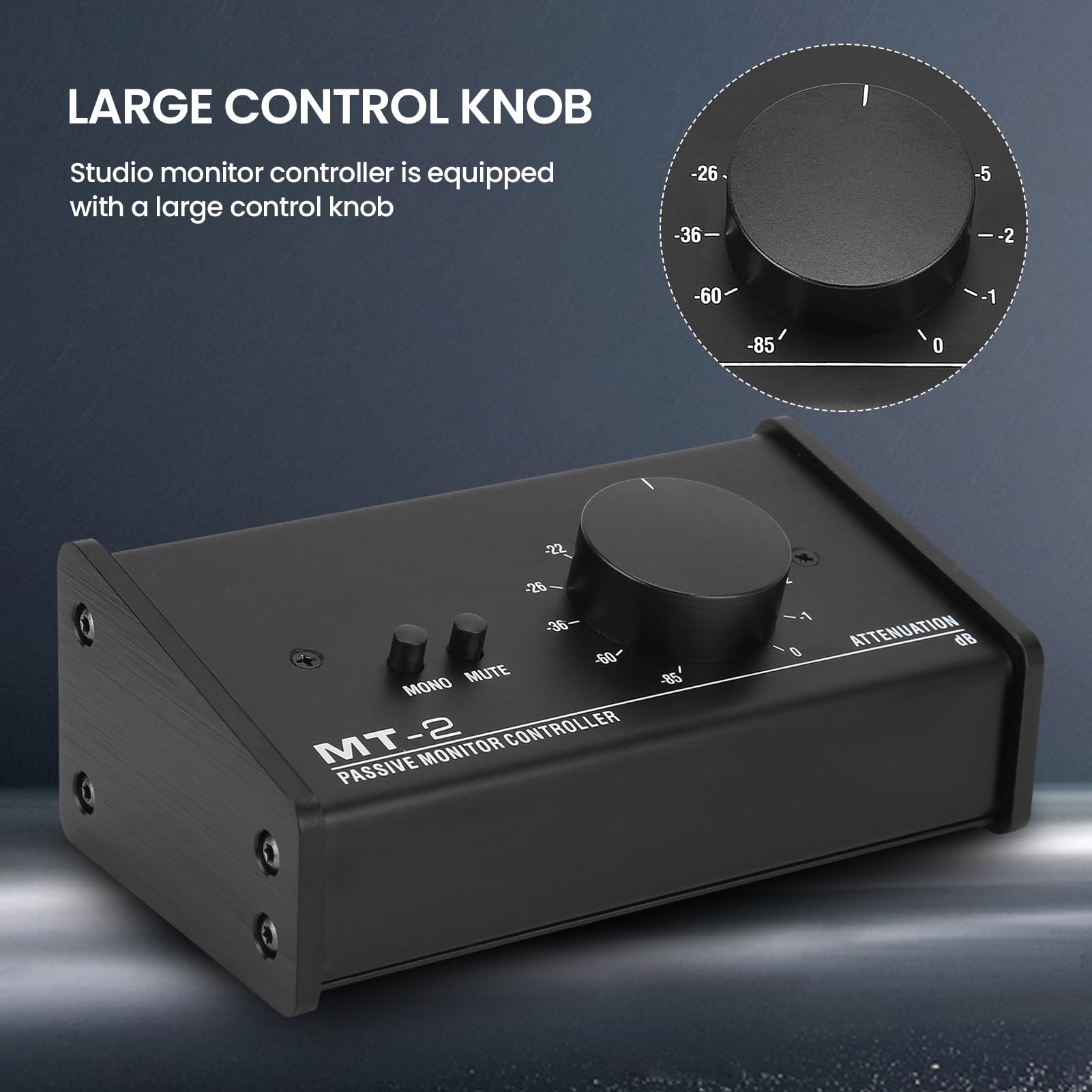 Passive Monitor Controller with Mute Control - Large Knob Passive Stereo Volume Controller for Studio Monitors | Pure Signal Audio Control for Home & Professional Recording Studios