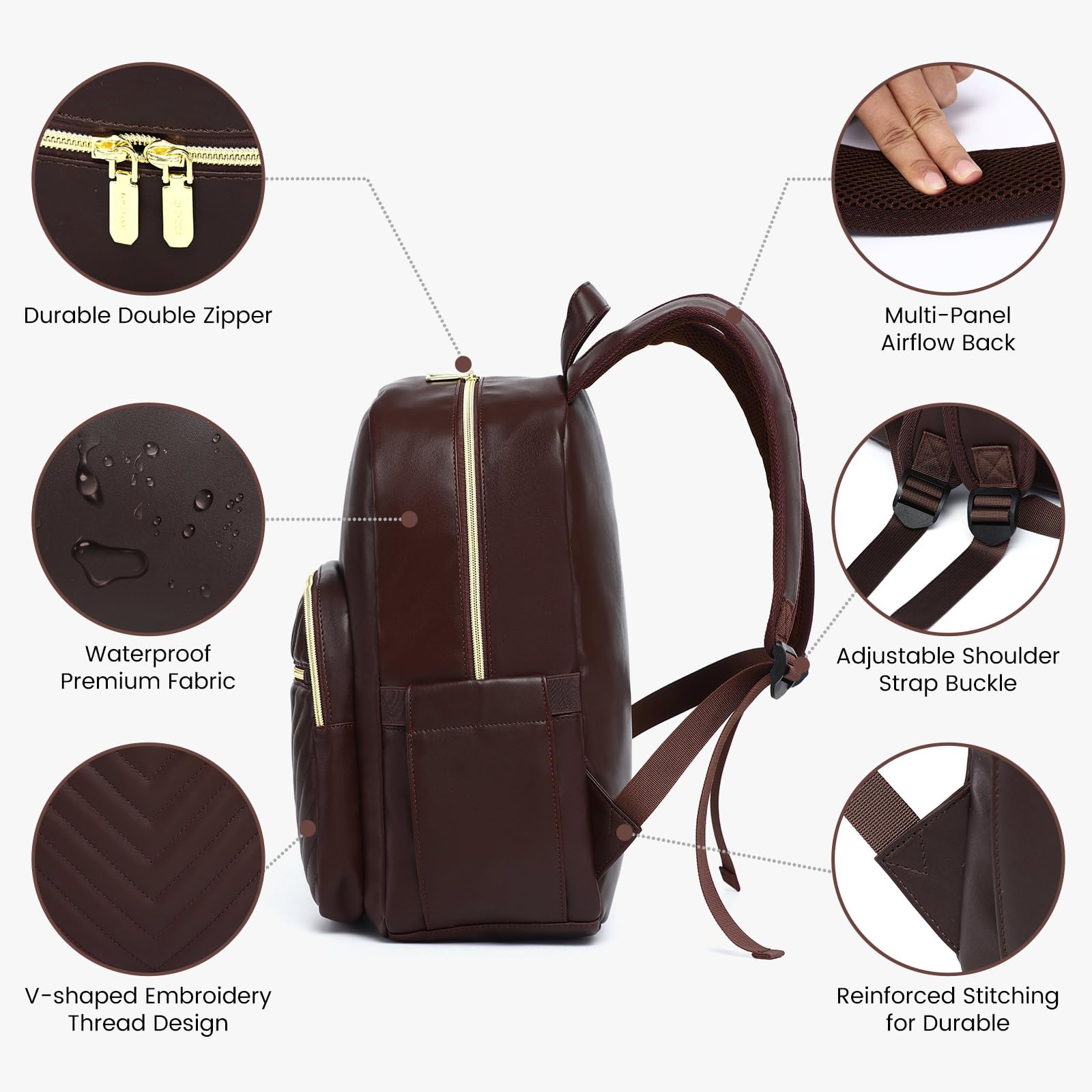 LOVEVOOK Women's Waterproof Mini Backpack Purse - Lightweight Small Backpack Set (2pcs, Coffee) for Travel, Work & Daily Use