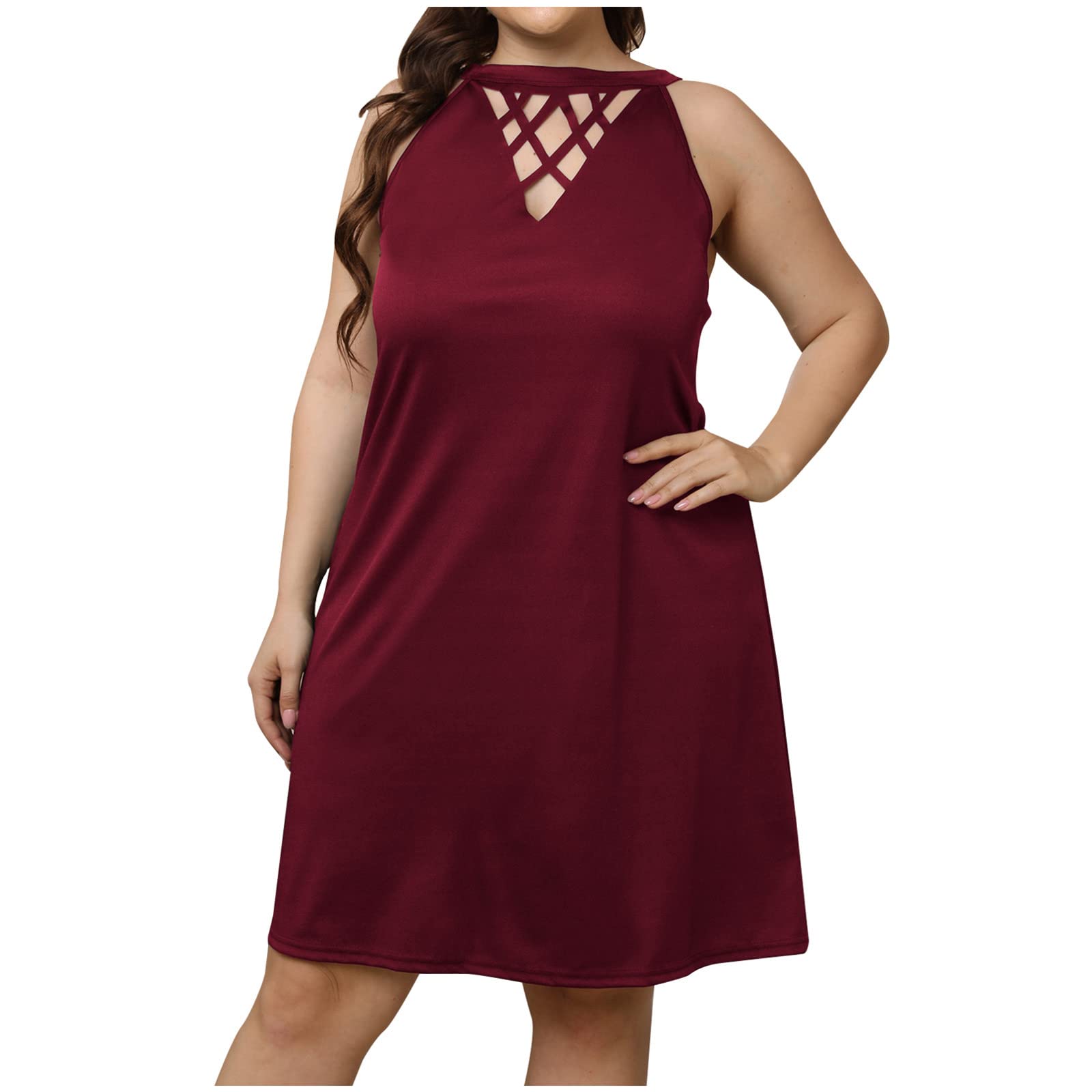 CSHQ Women's Plus Size Summer Dresses 2022 - Back Suspender Skirt with Burnt Floral Hollow Out Design | Casual Boho Dress for Beach, Vacation & Outdoor Parties