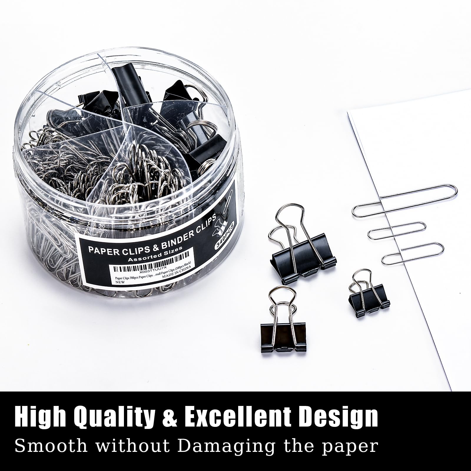 340pcs Assorted Size Paper Clips Set - Large & Small Black Binder Clips for Office, School, Home Organization & Document Filing