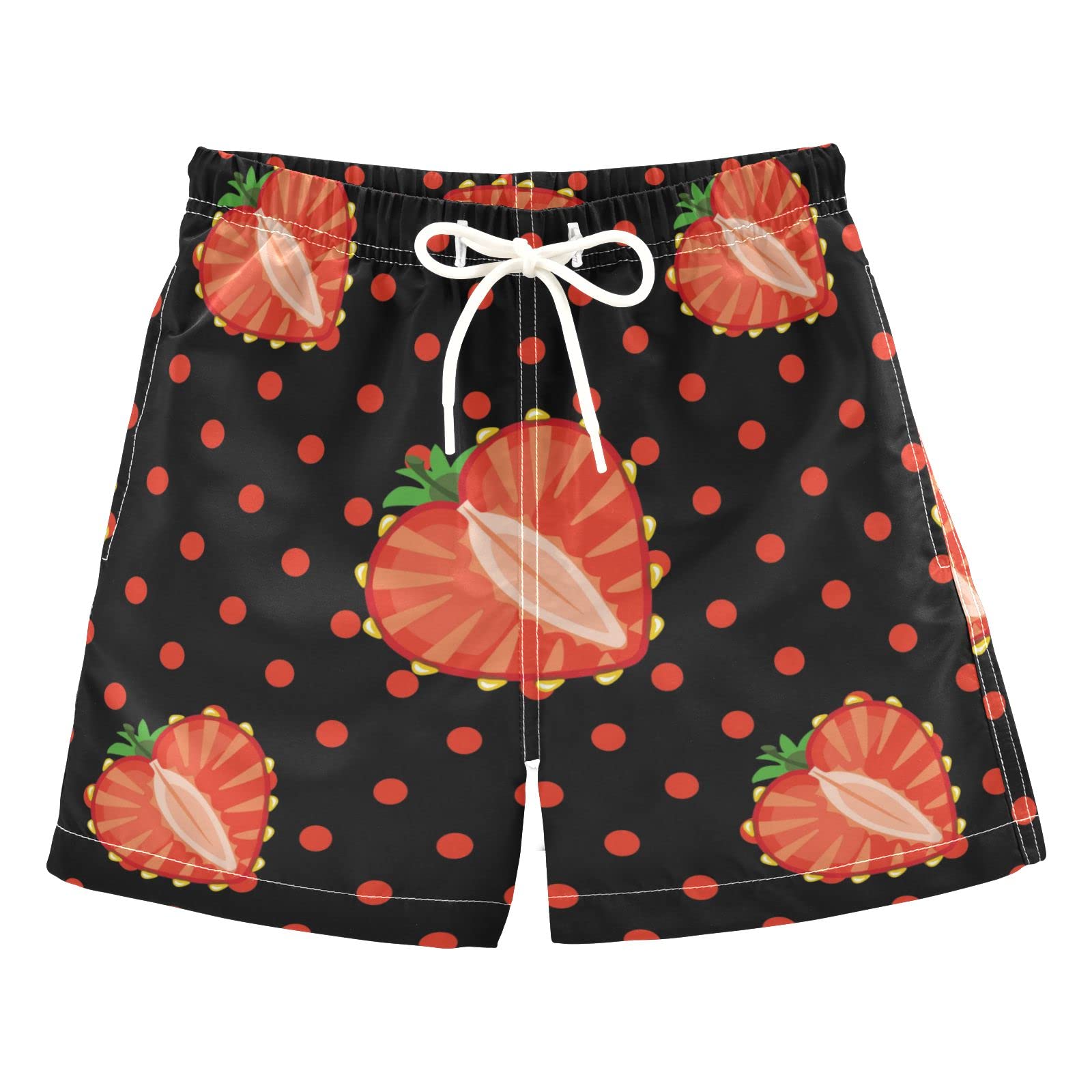 AMICHIC Boys Swim Trunks - Strawberry Berries & Polka Dot Pattern Board Shorts for Beach, Surf & Swimming | Hawaii Vacation Essentials | Perfect for Pool Parties, Summer Outings & Water Activities
