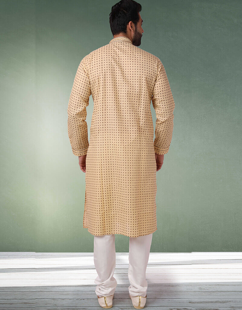 Handloomed Beige Straight Kurta in Premium Cotton Yarn with Churidar - Perfect for Festive Occasions, Weddings & Ethnic Fashion