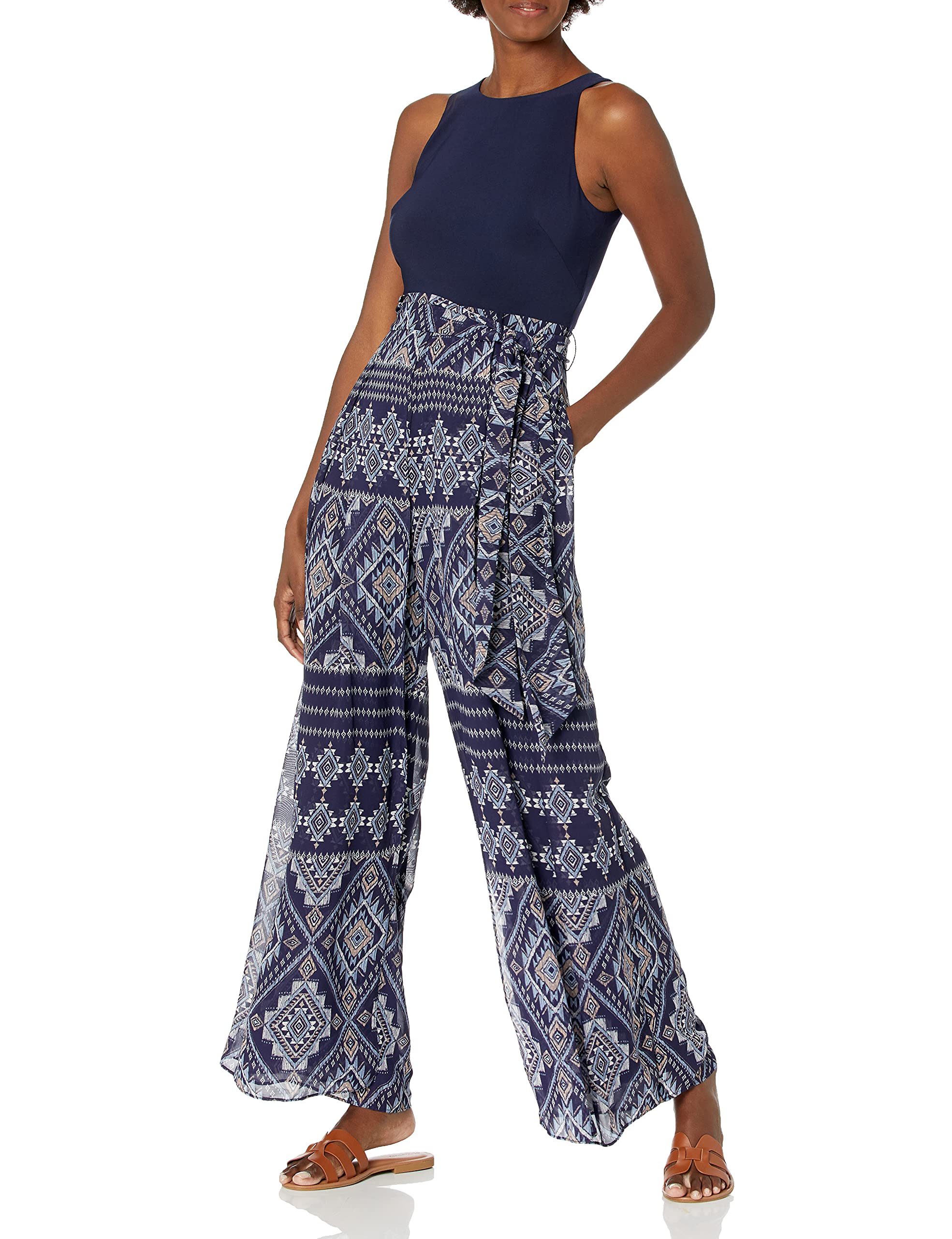 Vince Camuto Women's Chiffon and Jersey Wrap Front Jumpsuit - Elegant One-Piece Romper for Casual Outings, Date Nights & Summer Vacations