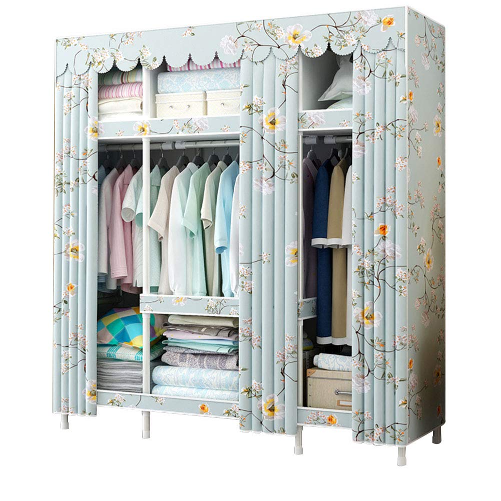 YFMMM Portable Wardrobe Closet - Waterproof & Durable Steel Pipe Hanging Rack with Storage Shelf (150x45x172cm, Green) | Perfect for Small Spaces, Camping, Dorm Rooms & Temporary Storage Solutions