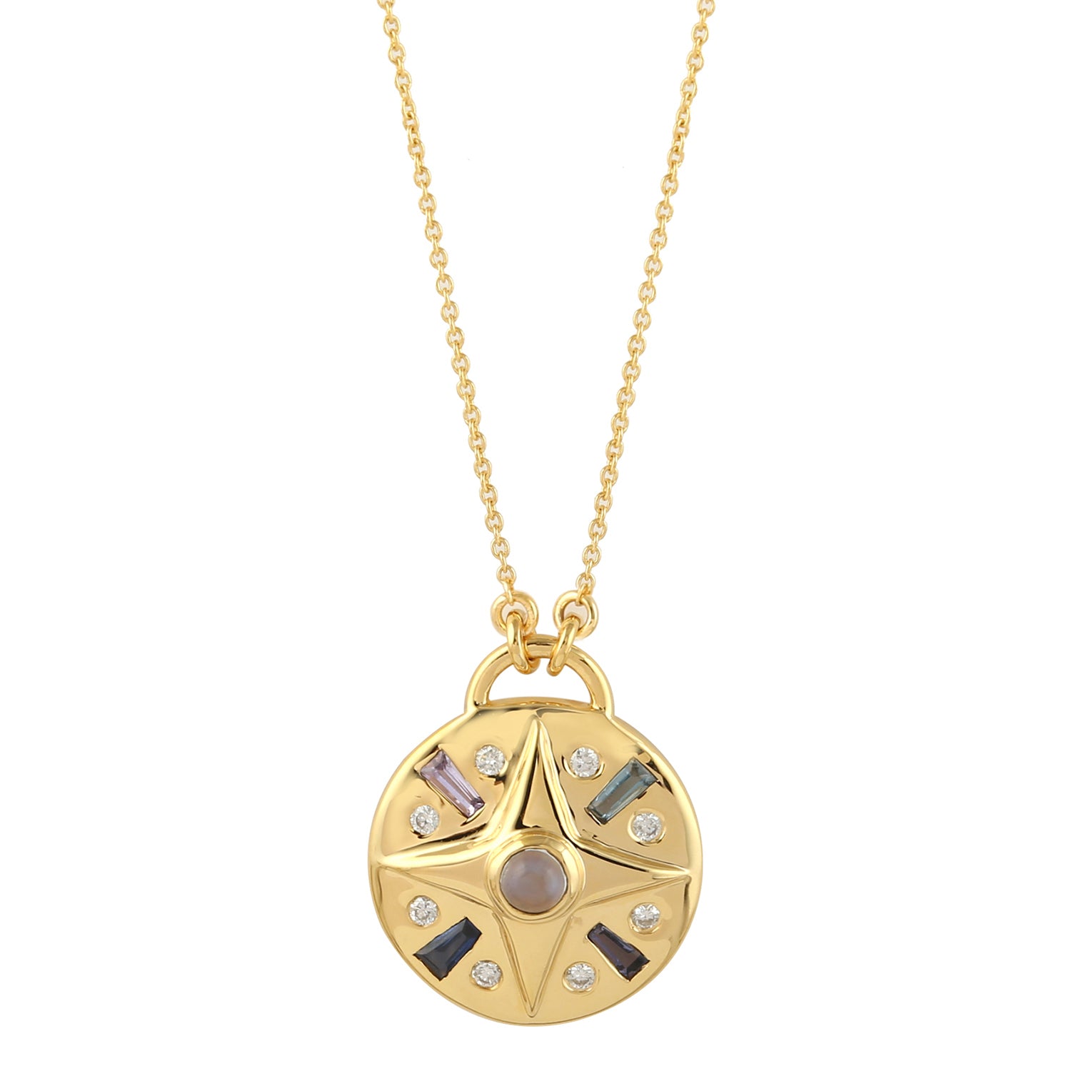 Moonstone Baguette Multi-Gemstone Diamond 18K Yellow Gold Choker Necklace - Perfect for Weddings, Anniversaries & Special Occasions