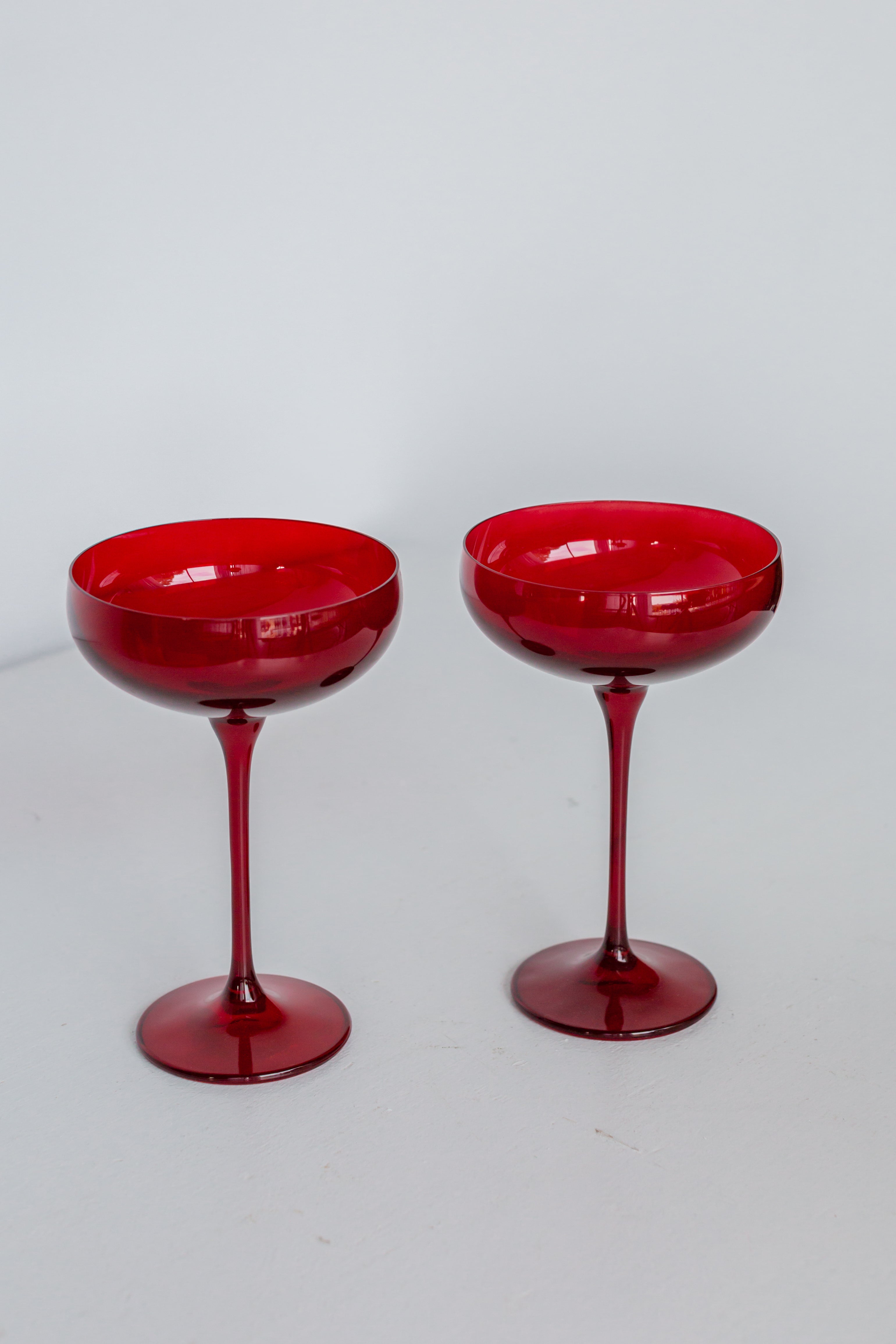 Estelle Colored Champagne Coupe Glasses Set of 2 - Elegant Red Stemware for Wedding, Party & Special Occasions