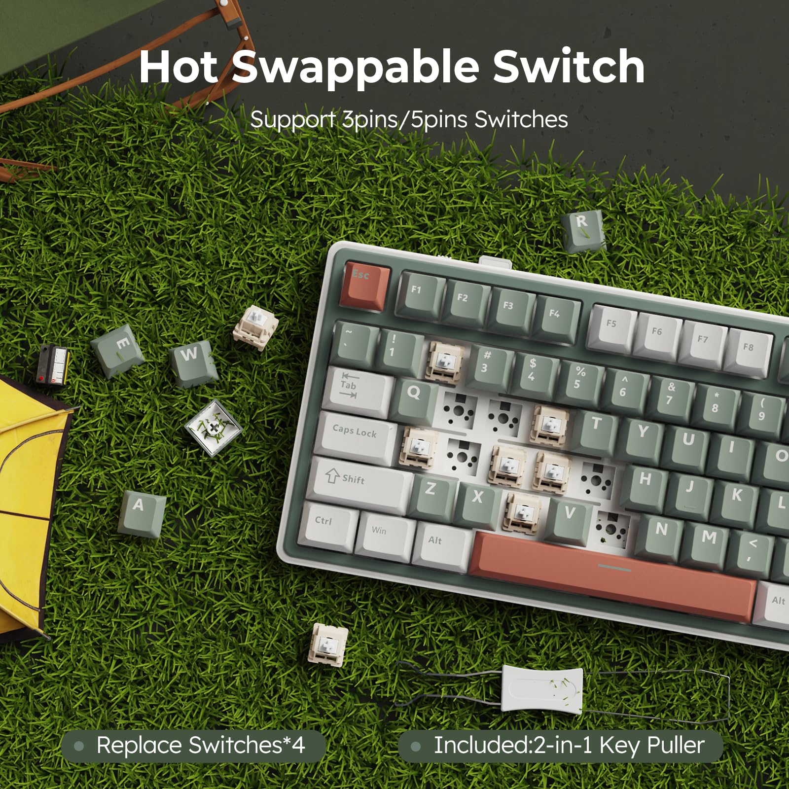 RK ROYAL KLUDGE R75 75% Wireless Mechanical Gaming Keyboard - RGB Backlit, Hot Swappable Cream Switch, Gasket Mount, BT5.1/2.4GHz/USB-C with Knob & PBT Keycaps | Perfect for PC Gaming, Office Work & Typing Enthusiasts