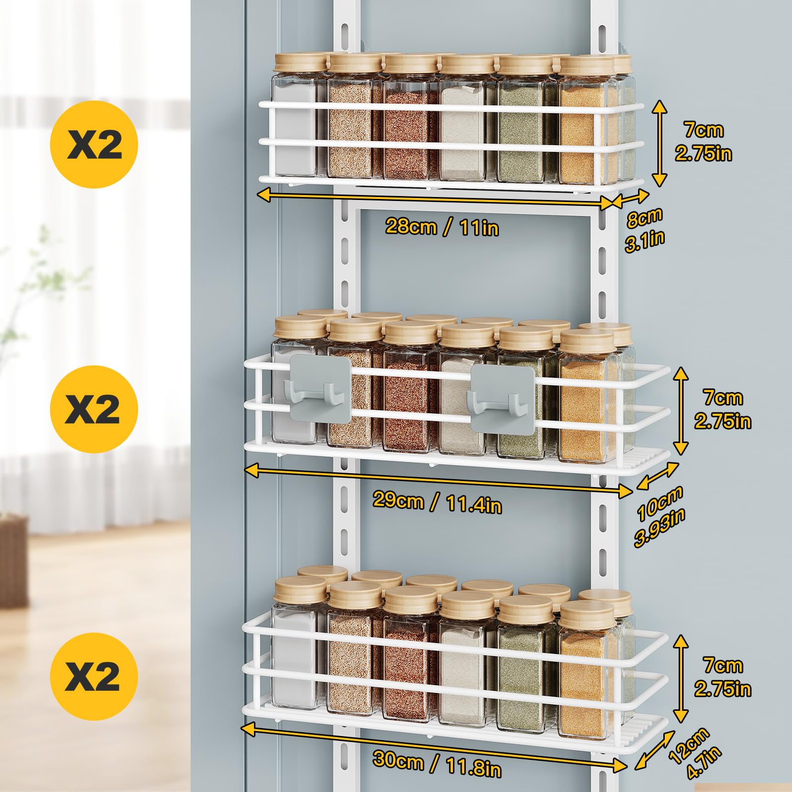 6-Tier Over the Door Pantry Organizer - White Metal Pantry Storage & Space Saver for Kitchen, Bathroom, or Closet - Easy Installation Hanging Door Organizer