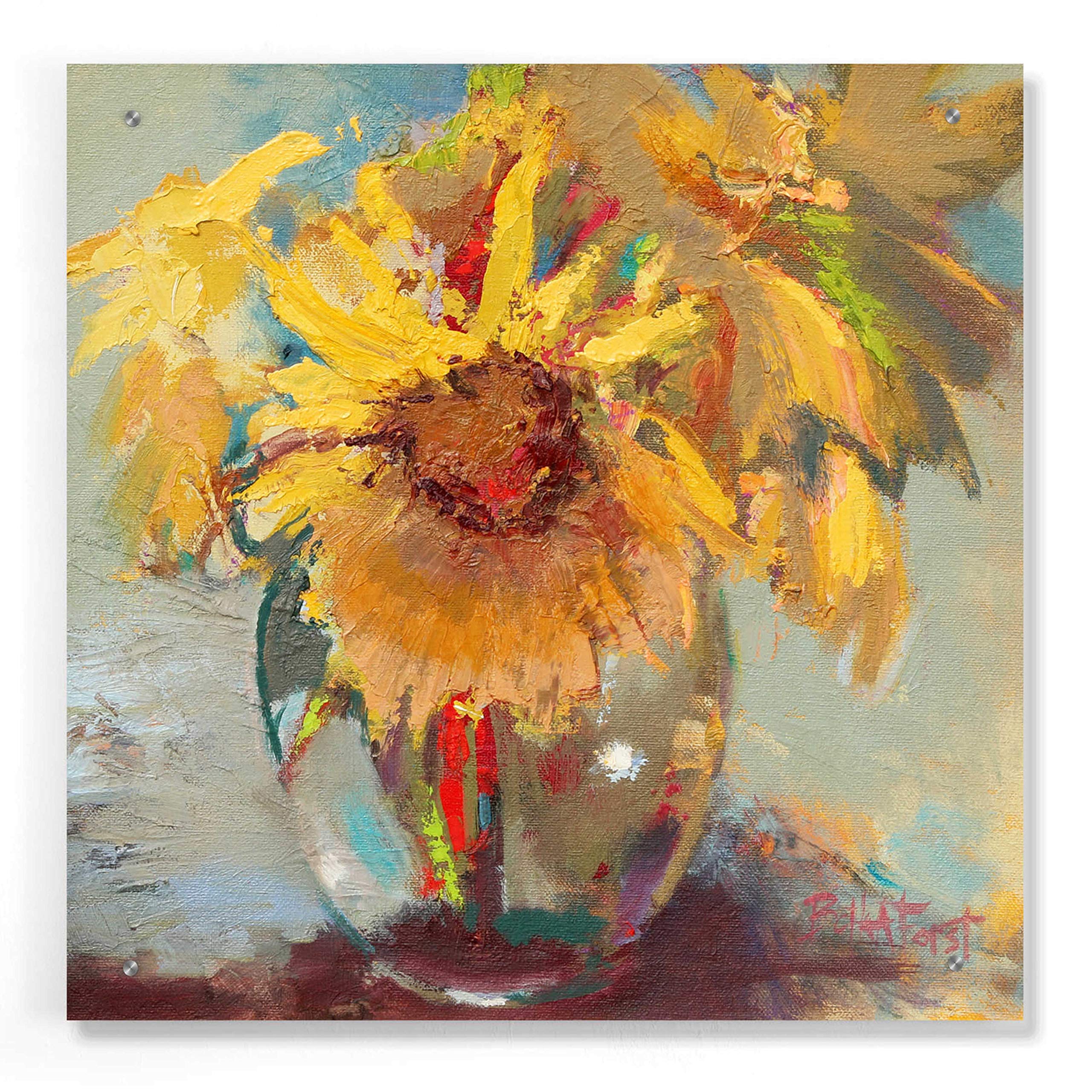 Beth Forst 'Water Globe Blossoms' Acrylic Glass Wall Art - 24x24 Inch Modern Abstract Painting for Living Room, Bedroom & Office Decor