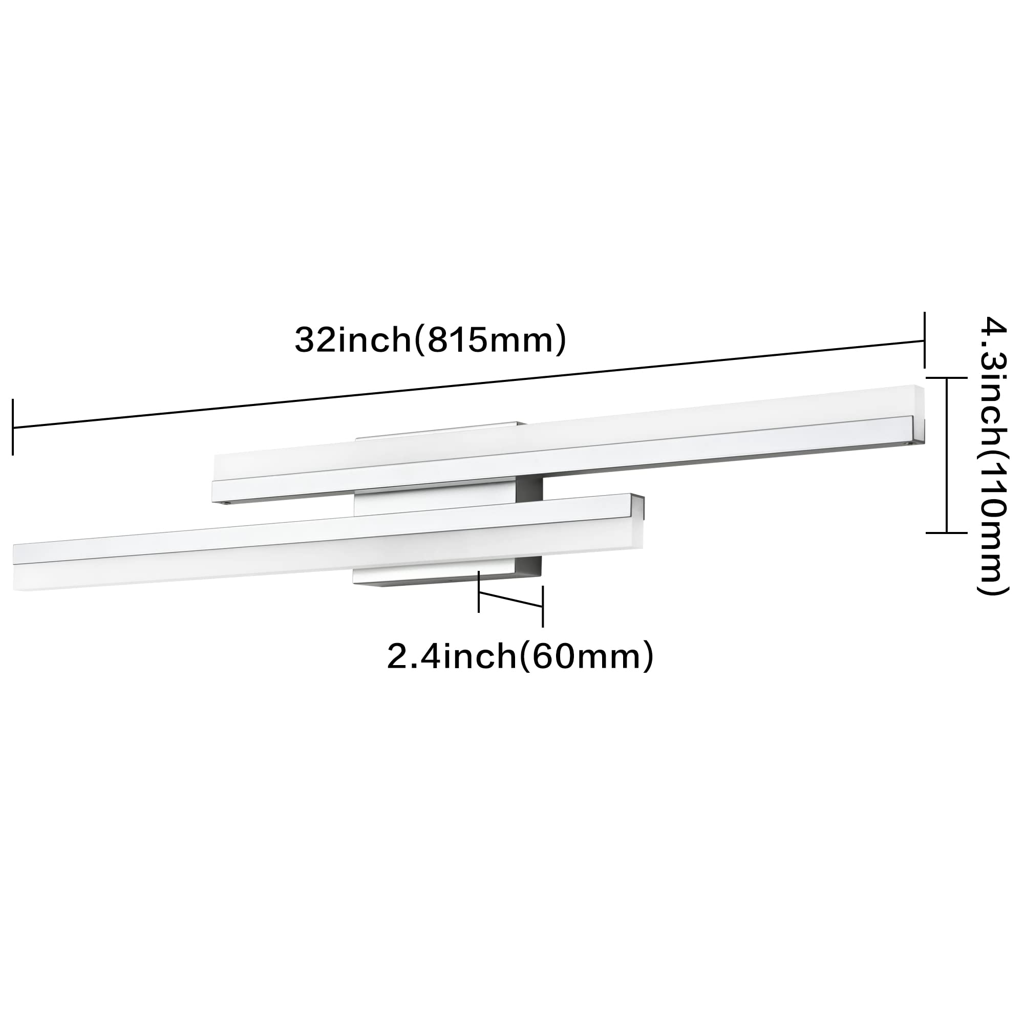 32 Inch Modern LED Bathroom Vanity Light Fixture - Silver Bathroom Lighting with 6000K Cool White - Perfect for Bathroom, Powder Room, and Dressing Area Illumination