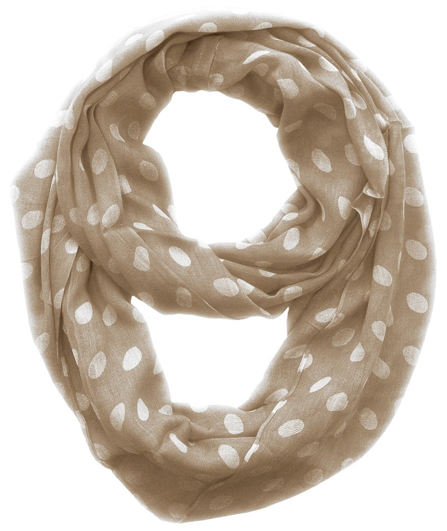 Stylish Taupe & White Peach Polka Dot Infinity Scarf - Lightweight Sheer Loop Scarf for Women | Perfect for Fall Fashion, Office Wear & Casual Outfits