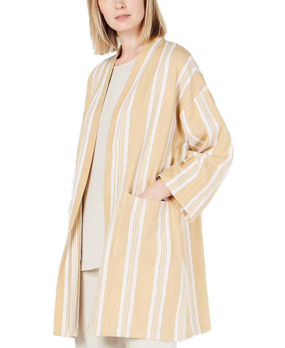 Organic Cotton Striped Jacket for Petite Women - Beige PP/PS | Casual Spring Outerwear & Layering Piece for Work & Weekend Outings