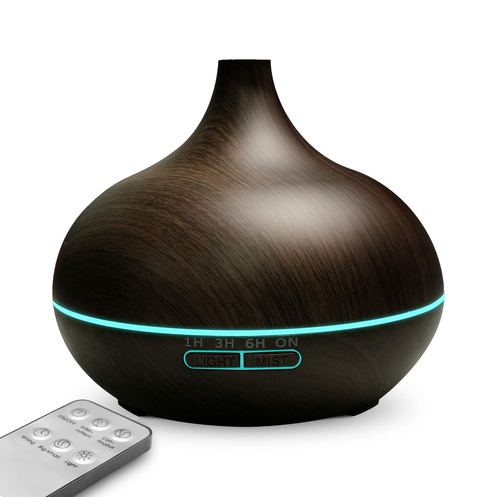 550ML Remote Control Essential Oil Diffuser - Aromatherapy Ultrasonic Cool Mist Humidifier with Auto Shut-Off & Timer for Home, Office, Yoga Studio - Dark Wood Finish for Relaxation & Better Sleep
