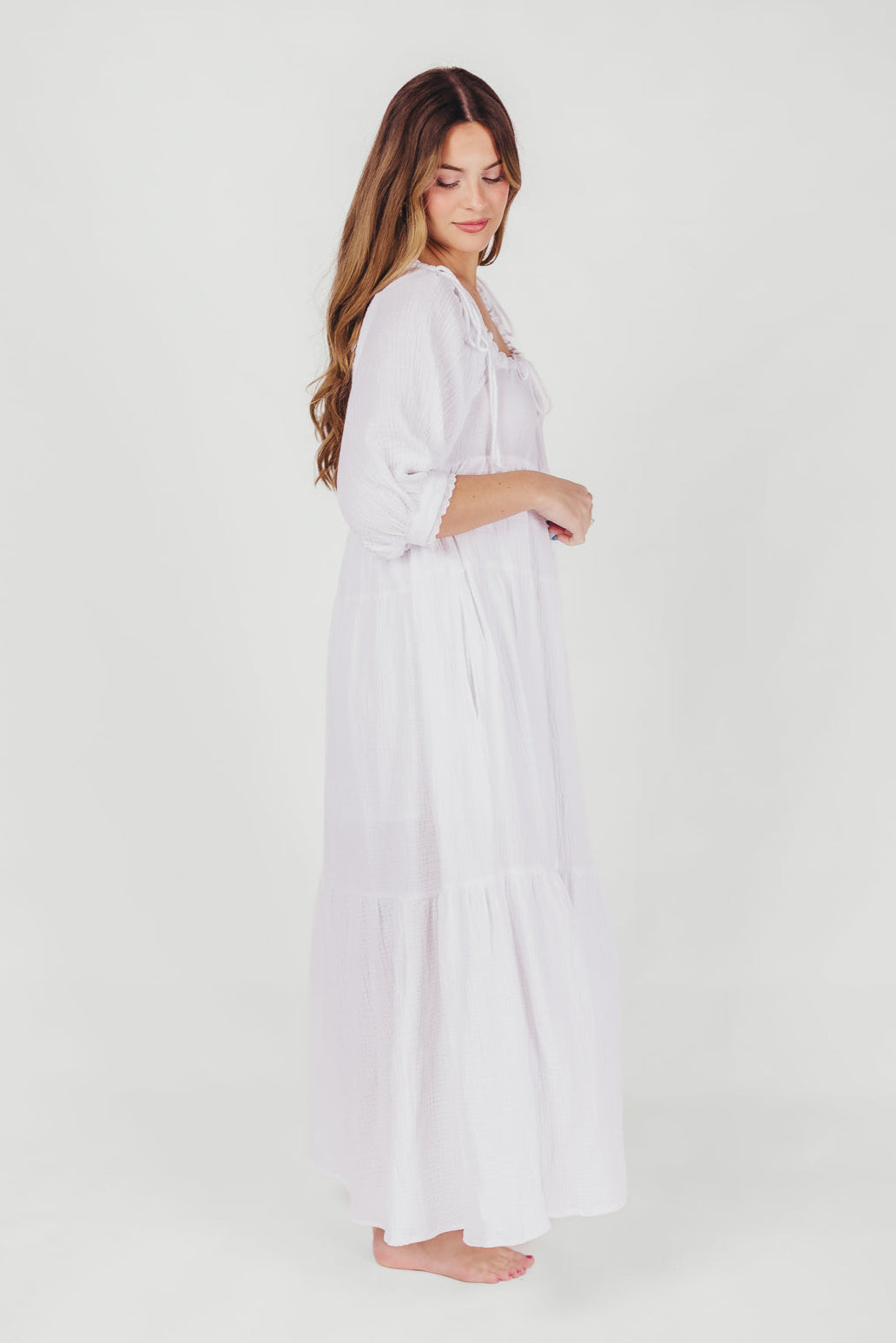 Goddess 100% Cotton Babydoll Maxi Dress - White Maternity Dress for Pregnancy, Bump Friendly, Comfortable & Flowy - Perfect for Maternity Photoshoot, Baby Shower & Summer Vacation
