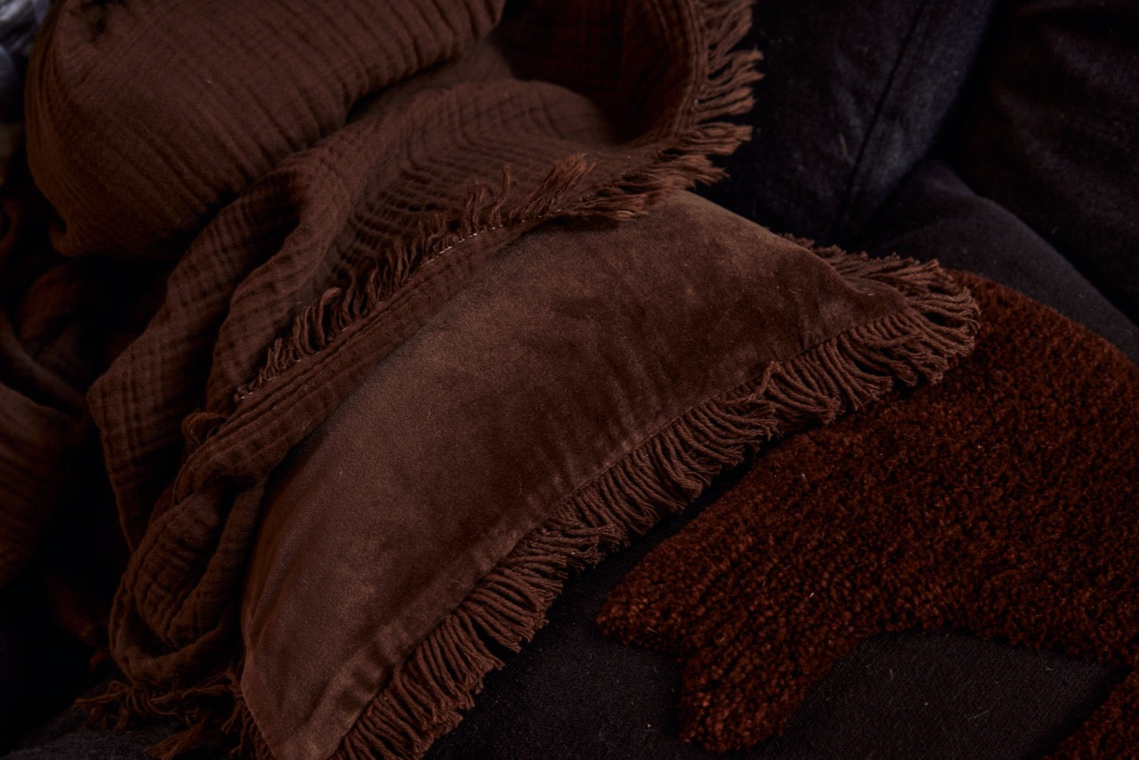 Luxury Velvet Throw Pillow Cushion - Soft Chocolate Brown for Living Room, Bedroom, Sofa & Home Decor
