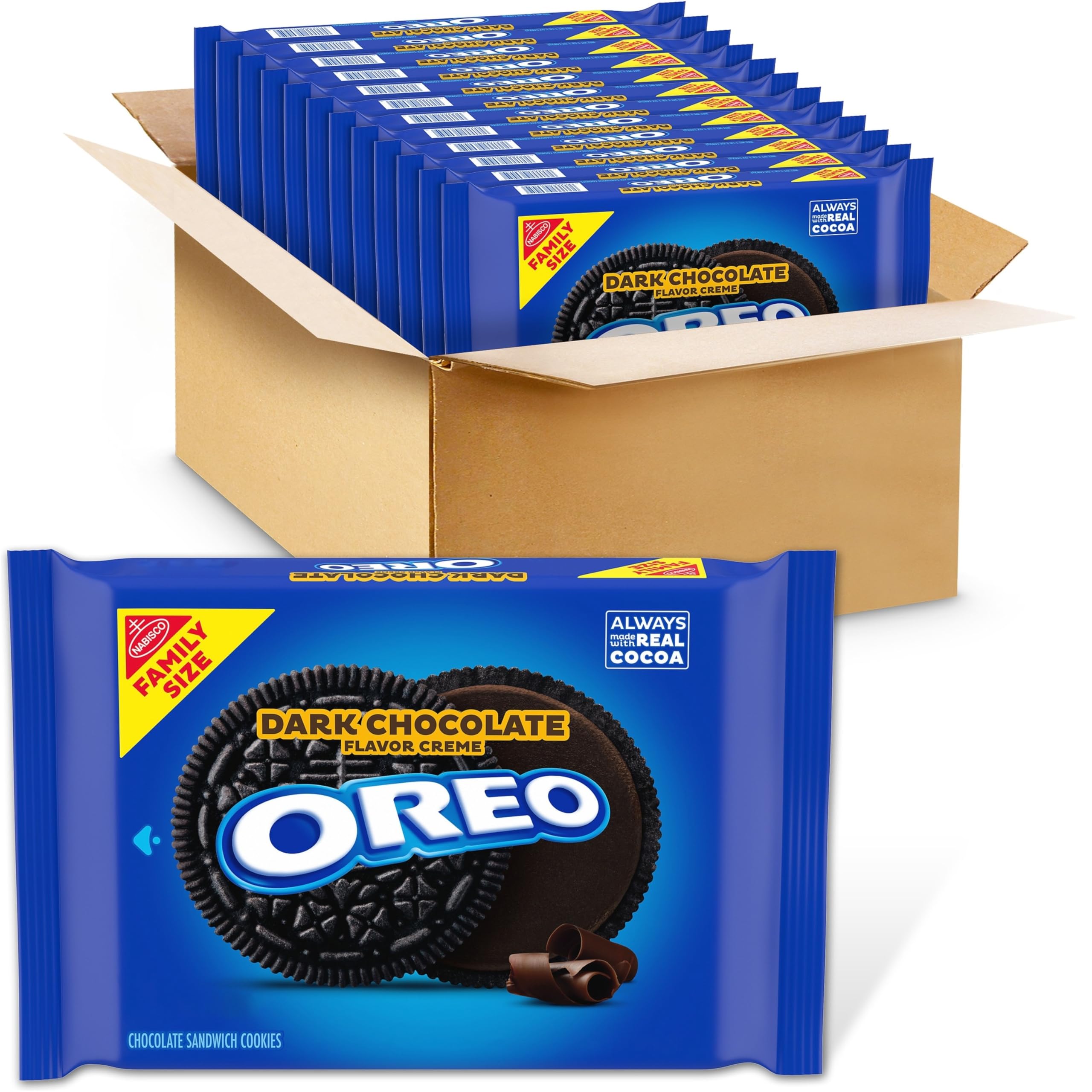 OREO Dark Chocolate Creme Sandwich Cookies - Family Size Pack (12-17 oz) | Rich Chocolate Snack for Parties, School Lunches & Office Treats