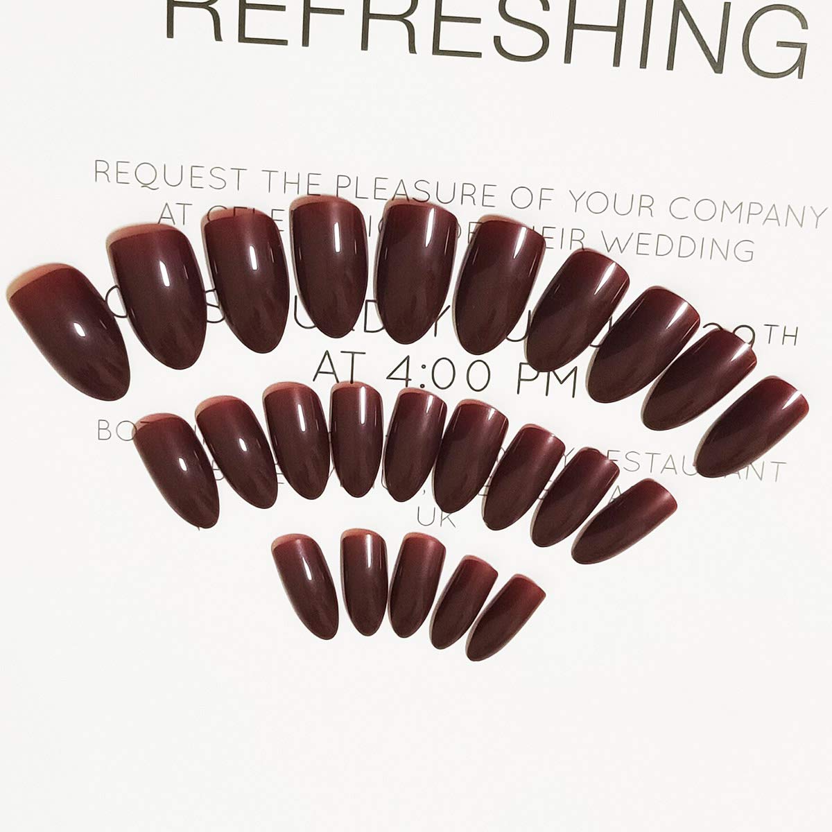 24Pcs Stiletto False Nails - Glossy Long Claw Press on Nails, Pure Color Acrylic Full Cover Fake Nails for Women Girls & Teens (Wine Red) - Perfect for Parties, Weddings & Special Occasions