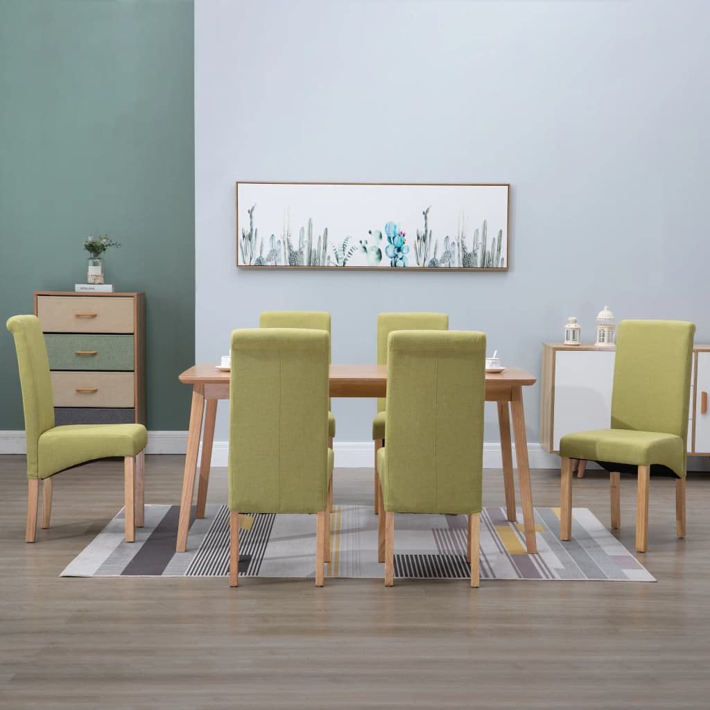 Modern Dining Chairs Set of 6 - High Back Padded Upholstered Kitchen & Living Room Chairs in Green Fabric - Comfortable Side Chairs for Dining Room, Breakfast Nook & Home Decor