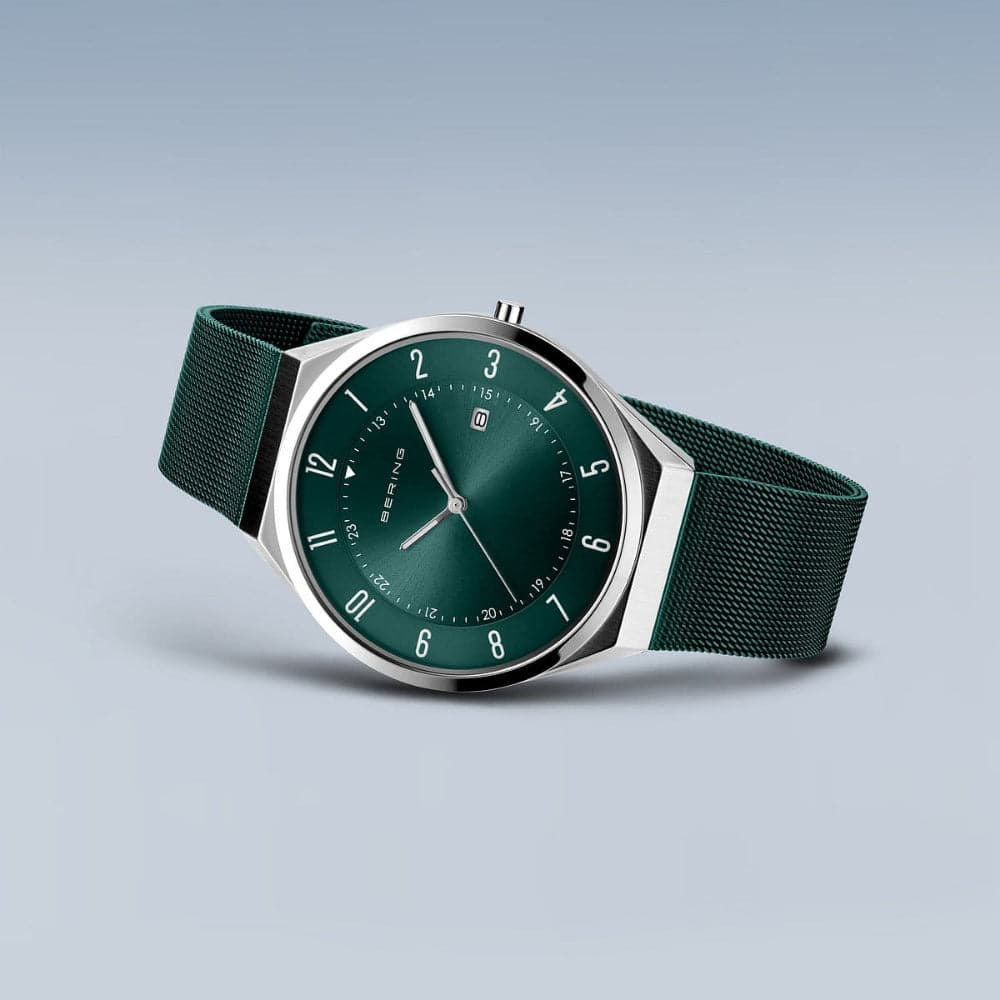 Bering Ultra Slim Men's Watch with Green Dial & Milanese Strap - Model 18740 808 - Perfect for Business, Casual & Formal Occasions