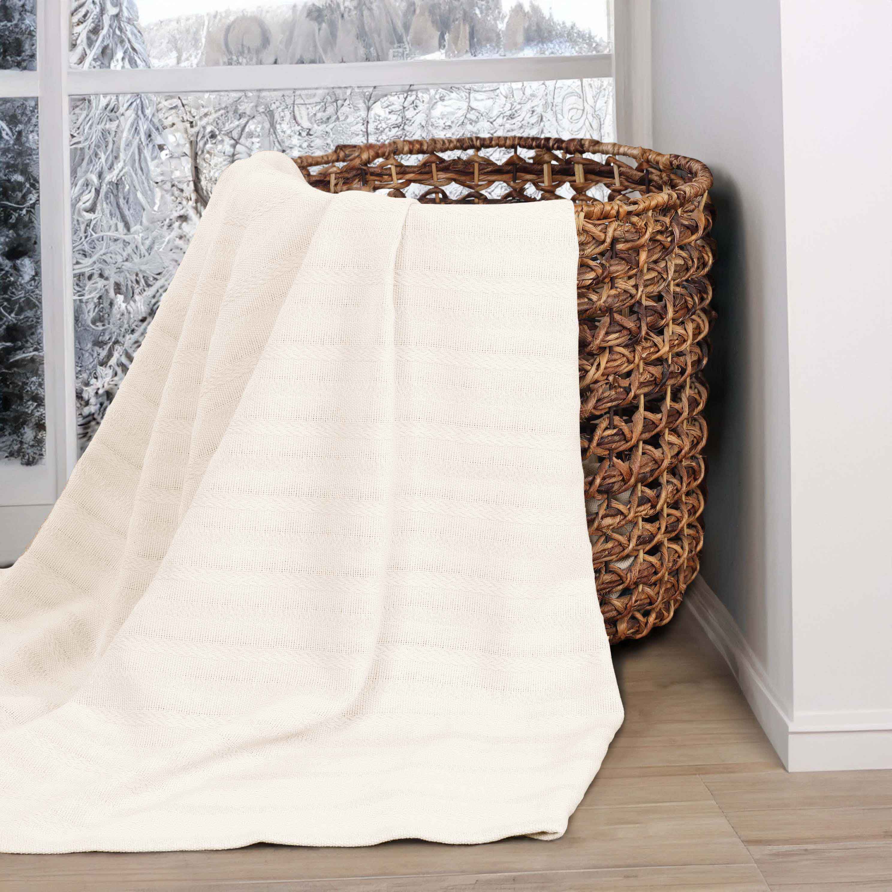 Soft Clara Cotton Textured Striped Lightweight Woven Blanket - Perfect for Sofa, Bed & Outdoor Picnics