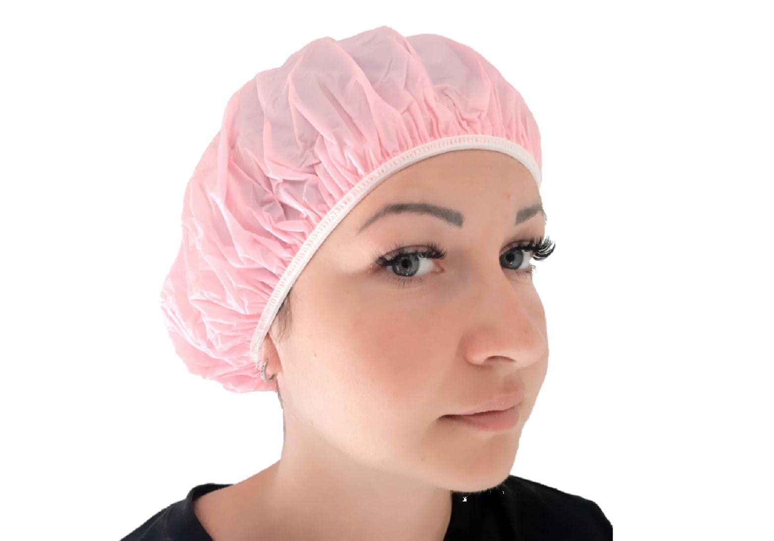 MFB Provence® Charlotte Plastic Shower Cap - Soft & Waterproof, Rose or Blue (Rose) | Perfect for Travel, Spa, and Home Use