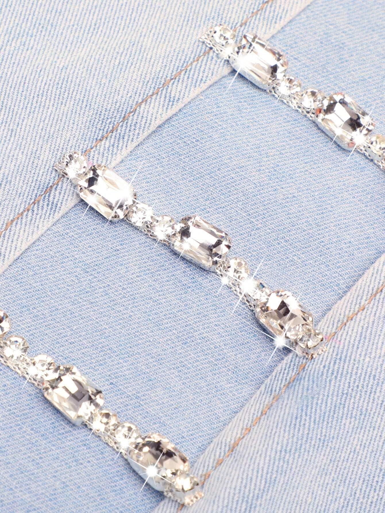 Women's Slim Fit Classic Relaxed Wide Leg Jeans with Side Slit & Gem Link Detail - Trendy Juniors Denim Pants for Casual Wear, Outings & Street Style Fashion