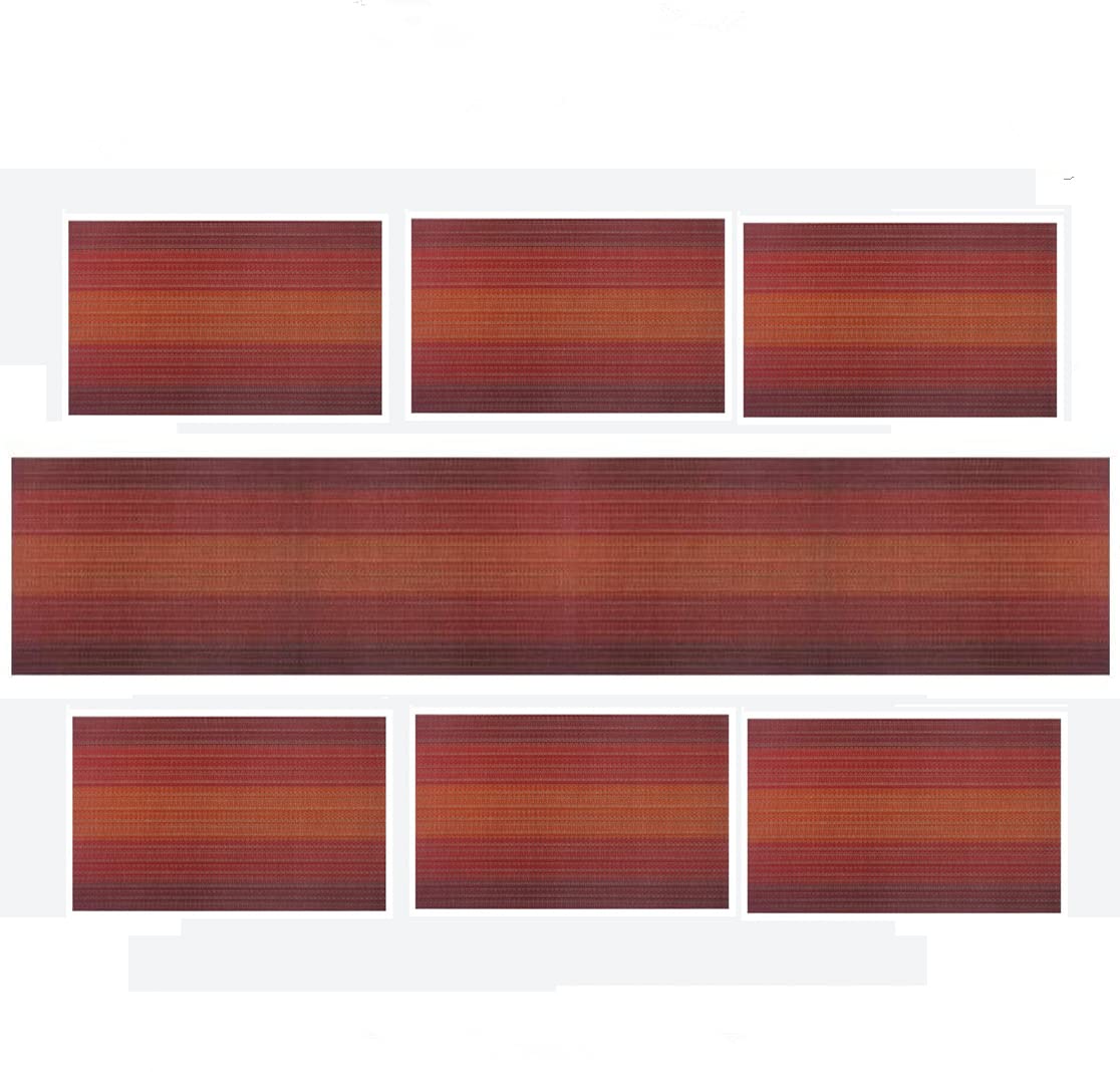 Washable PVC Table Placemats Set - 6 Woven Vinyl Dining Mats + 1 Table Runner in Wine Red | Waterproof & Durable for Everyday Meals, Dinner Parties & Holiday Decor