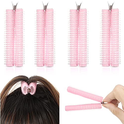 Double Layer Self Grip Hair Rollers - Bang Curlers for DIY Styling, Plastic Hair Styling Accessories with Sticky Cling (Pink) - Perfect for Home Salon, Party Hairstyles & Daily Curls