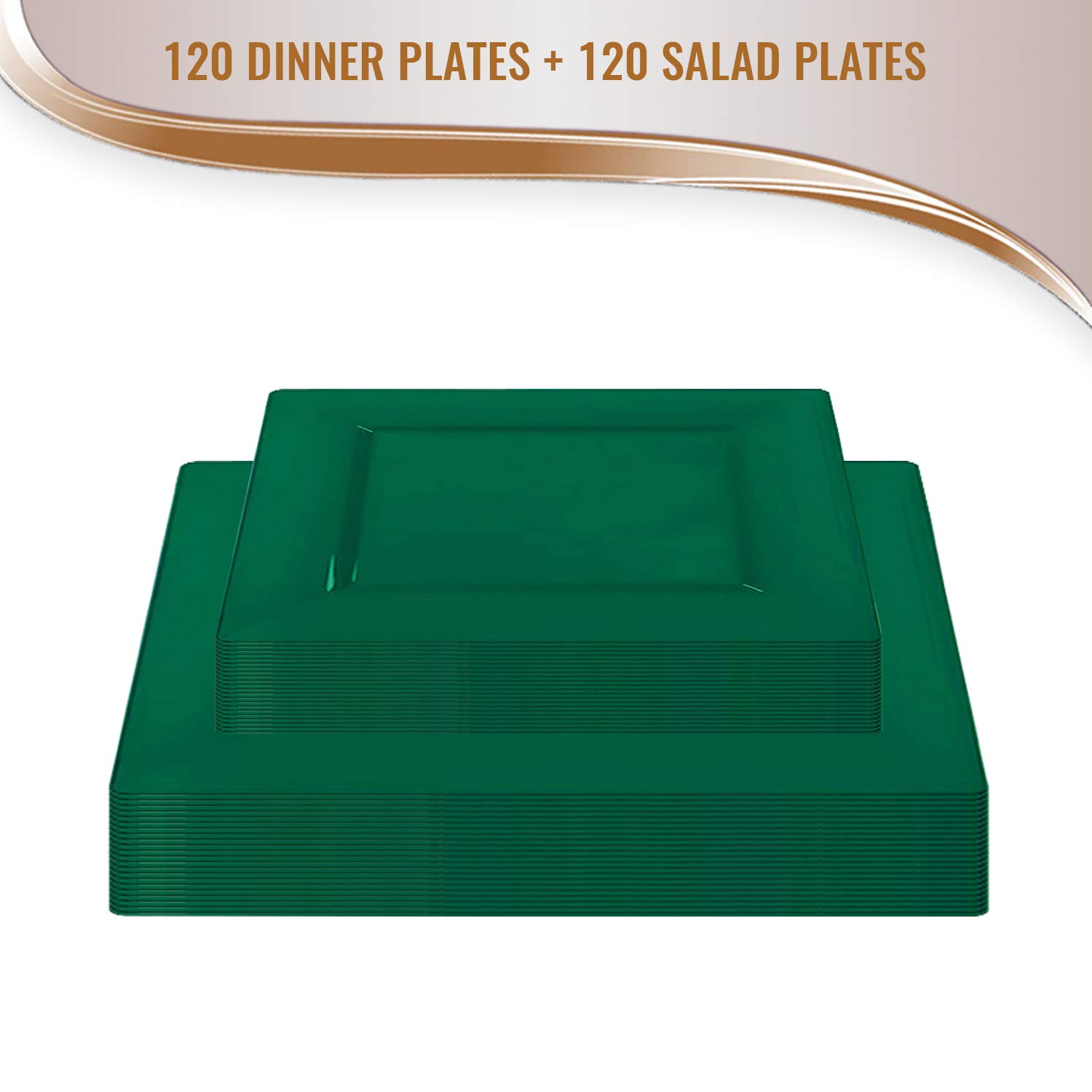 Smarty Had A Party Elegant Disposable Plastic Dinnerware Set - Heavy Duty Plastic Plates for 120 Guests, Green Combo Plate Set | Perfect for Weddings, Parties, Catering & Outdoor Events