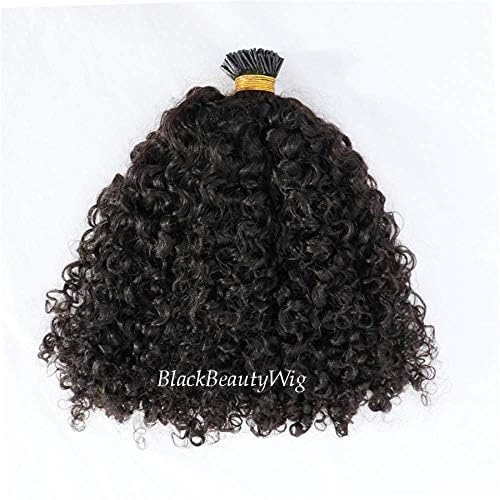 Brazilian Remy Human Hair Extensions - 100g 16 Inch Pre Bonded I-Tip Curly Hair for Microlinks & Fusion - 100 Strands Natural Color - Perfect for Volume & Styling