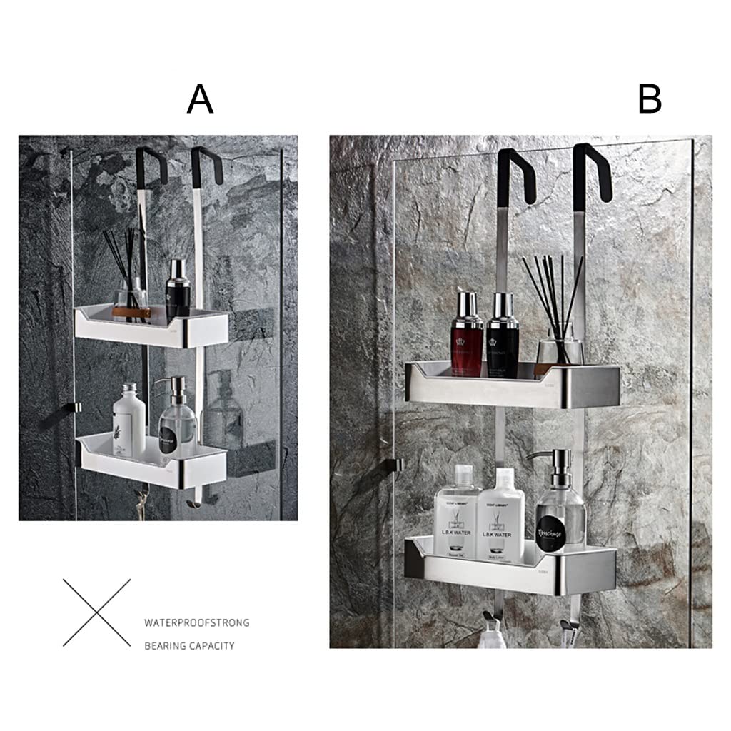 Rustproof Aluminum Over The Door Shower Caddy - 32 x 73.5cm Bathroom Storage Organizer with Suction Cups, Hooks & Basket (Silver) - Perfect for Small Bathrooms, Dorm Rooms & Apartment Showers