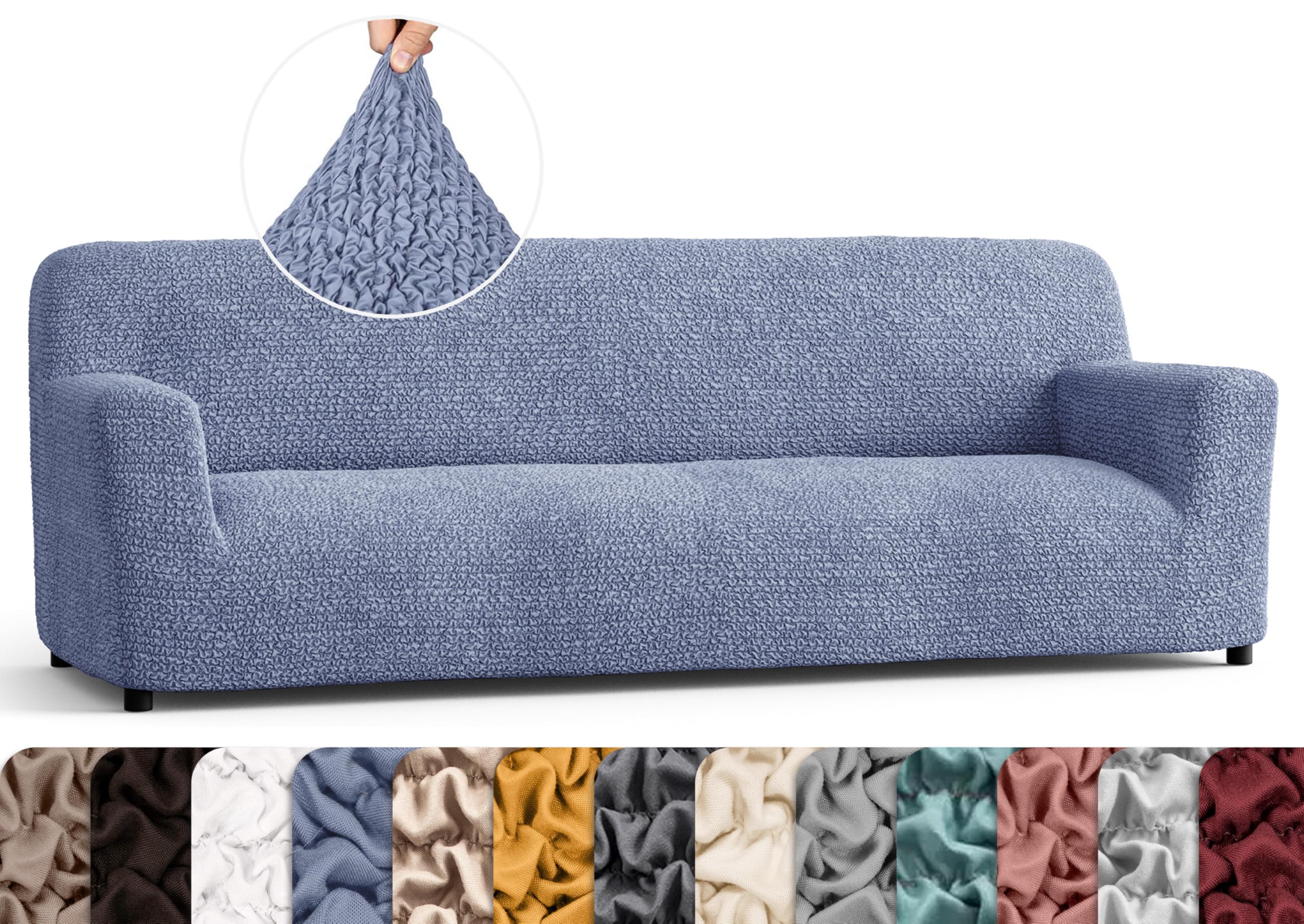 PAULATO BY GA.I.CO. Stretch Sofa Slipcover - Soft Polyester Fabric Couch Cover with 1-Piece Form Fit - Washable Pet-Friendly Sofa Protector - Microfibra Collection in Blue - Perfect for Living Room Furniture Protection & Home Decor Upgrade