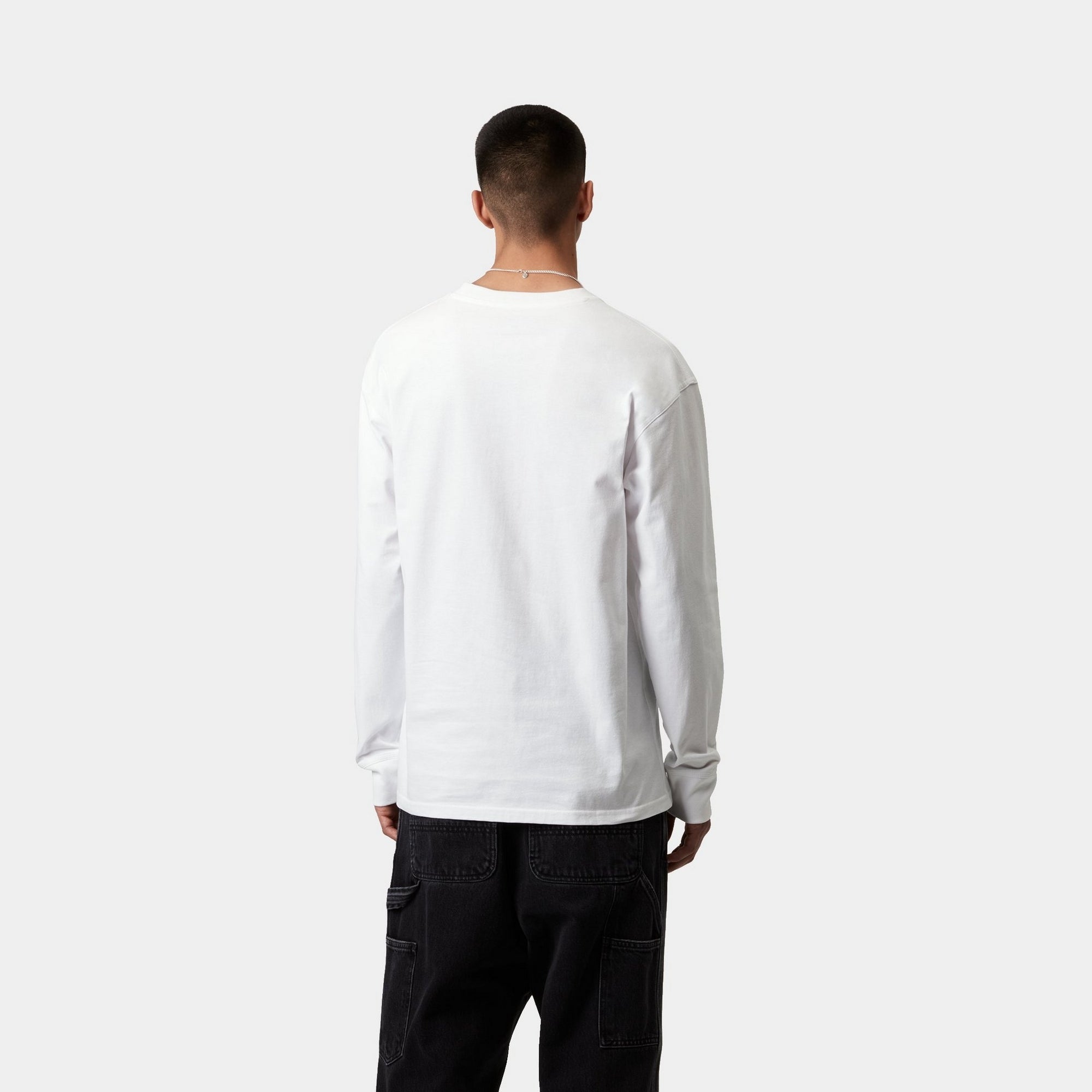 Vintage American Script Long Sleeve T-Shirt for Men & Women | Soft Cotton White Crewneck Tee | Casual Wear, Street Style, Layering Essential