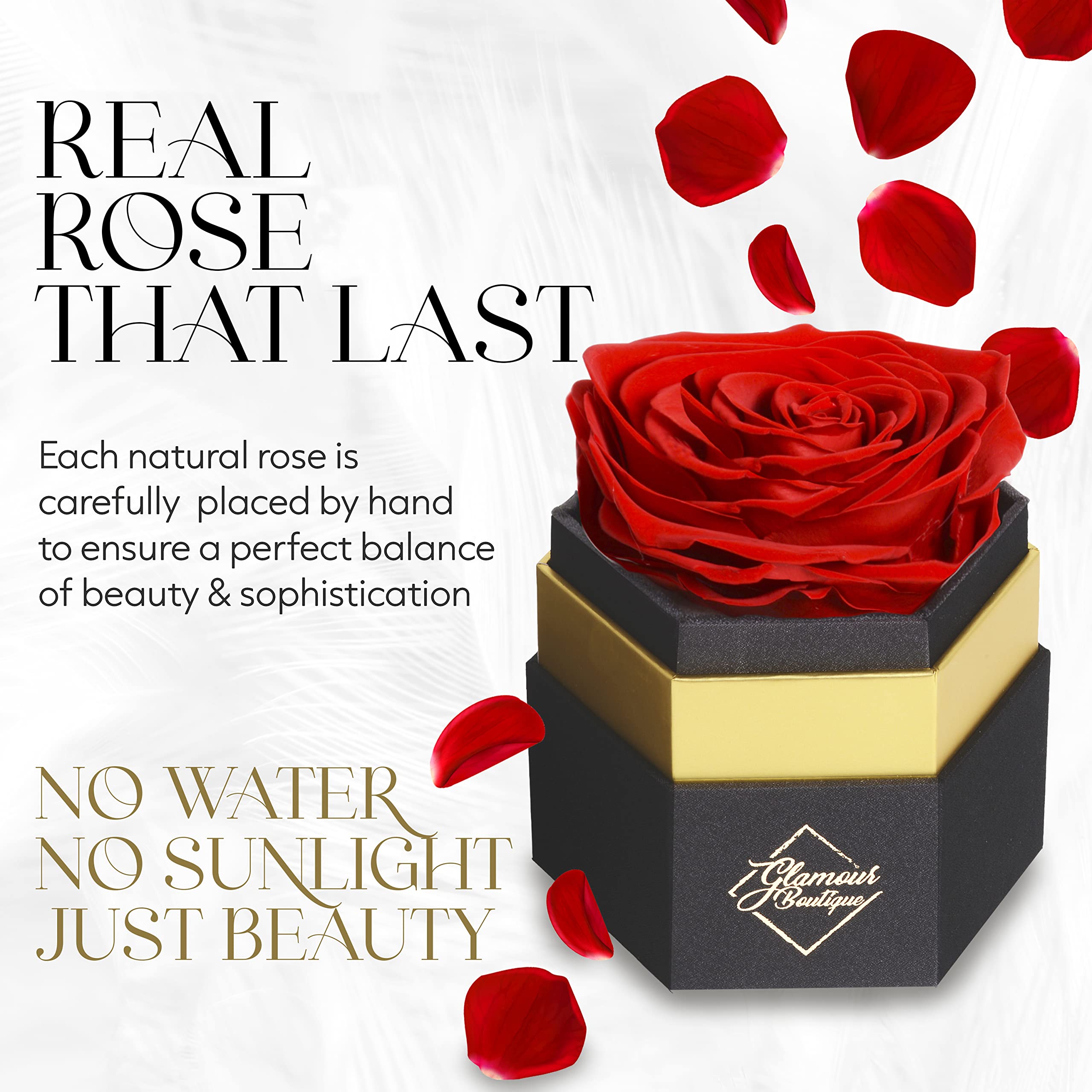 Hexagon Single Rose Forever Box - Preserved Roses in a Box That Last 1 Year, Eternal Rose Gift for Anniversary, Valentine's Day & Wedding - Perfect for Romantic Surprises, Home Decor & Luxury Gifting