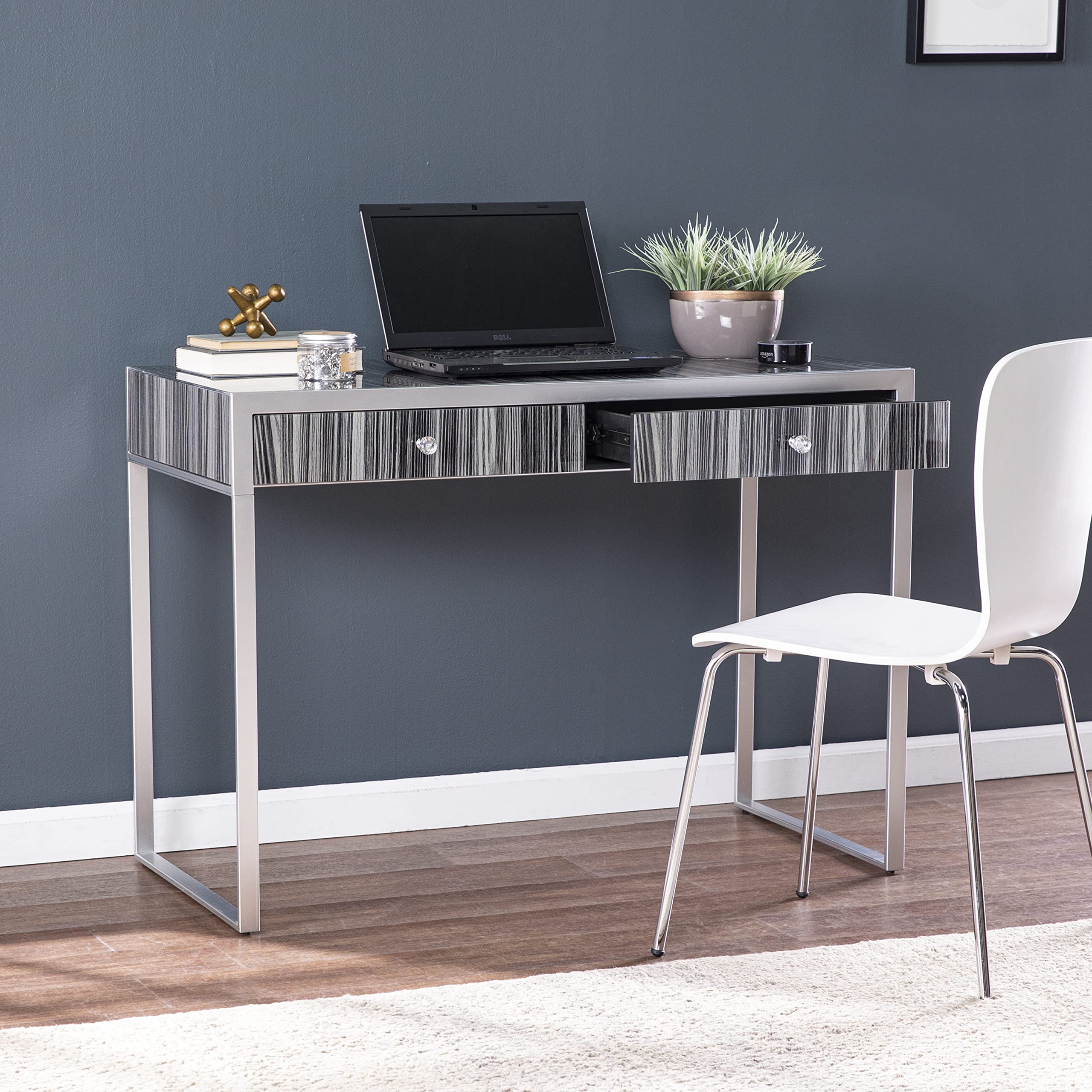 SEI Furniture Harpsden Writing Desk - Silver Finish Modern Home Office Desk for Study, Work & Small Spaces | Perfect for Remote Work, Online Classes & Crafting