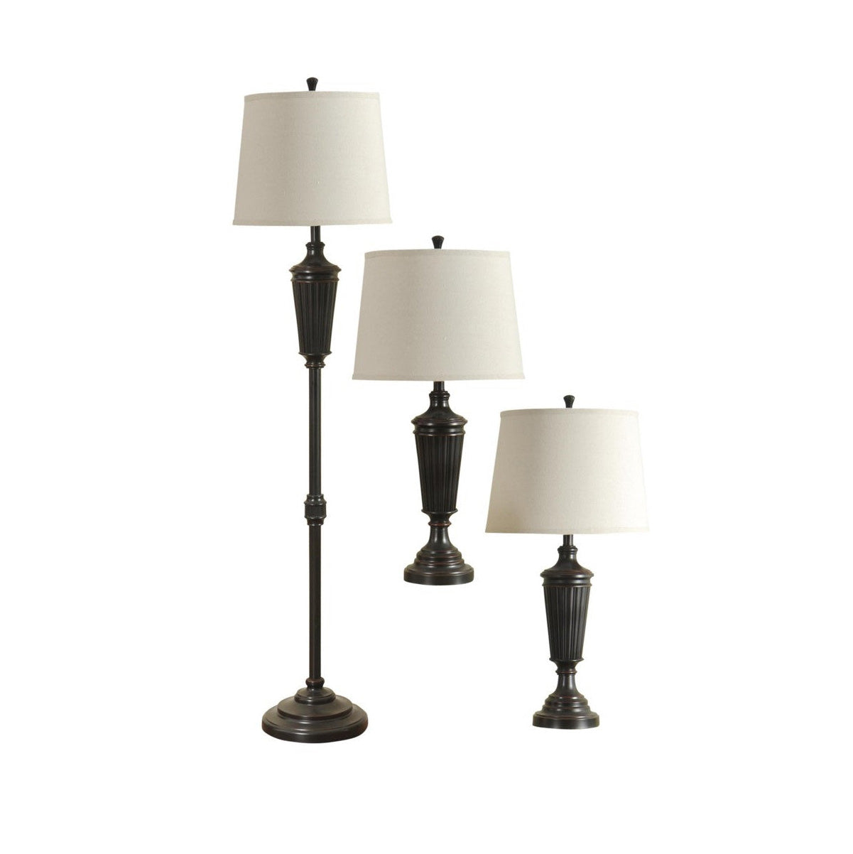 Elegant Bronze Wood Finish Lamp Trio Set - Vintage Table Lamps for Living Room, Bedroom & Office Decor - Perfect for Cozy Reading Nook & Modern Home Lighting