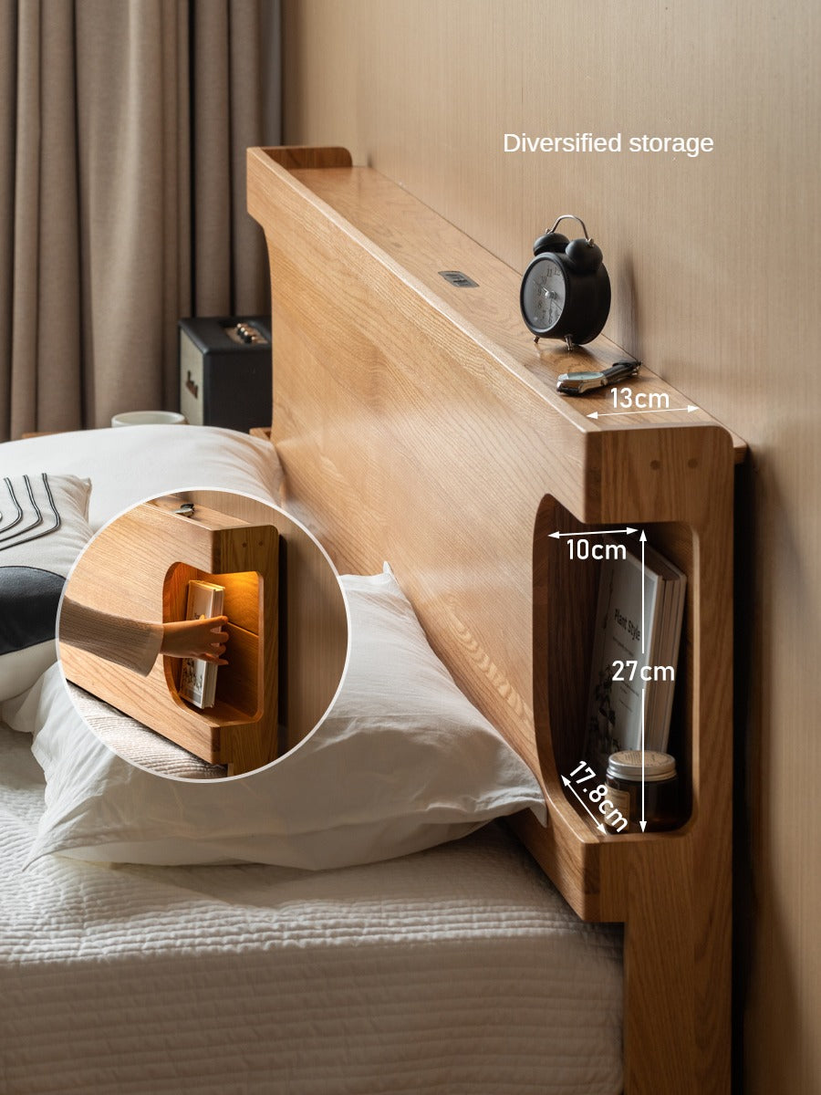 Solid Oak Wood Luminous Bedside Charging Shelf - Nightstand Organizer with USB Ports for Bedroom, Office & Dorm Room - Perfect for Phones, Tablets & Reading Lights