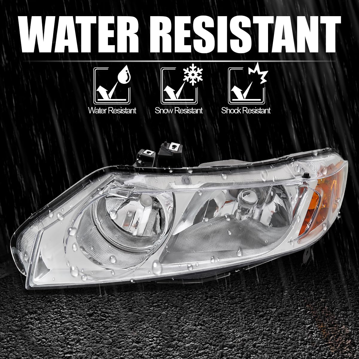 Spec-D Tuning Chrome LED Headlights for 2006-2011 Honda Civic 4-Door Sedan - Bright Aftermarket Replacement Headlights for Night Driving & Car Customization