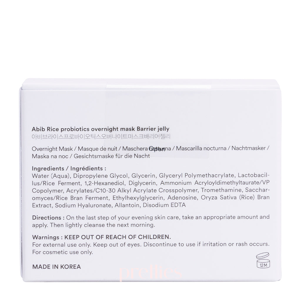 Abib Rice Probiotics Overnight Mask Barrier Jelly 80ml - Hydrating Korean Skincare for Dry Skin, Night Repair Treatment - Perfect for Overnight Moisturizing & Skin Barrier Protection