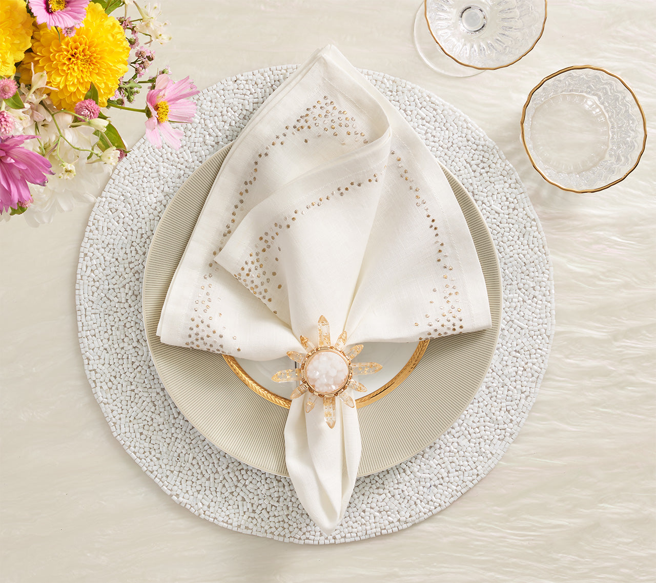 Premium White Perennial Placemats Set of 4 - Elegant & Durable Table Mats for Dining, Kitchen, Party, and Home Decor