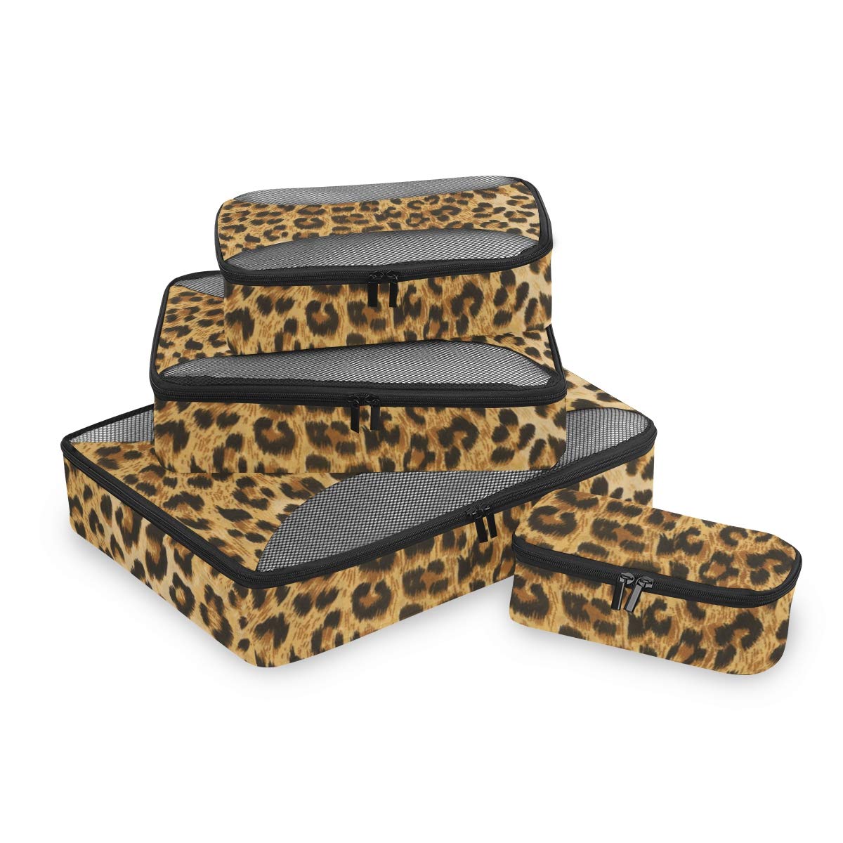 4-Piece Leopard Print Packing Cubes Set - Travel Luggage Organizers for Men & Women | Perfect for Carry-On Bags, Suitcases & Backpacking Trips