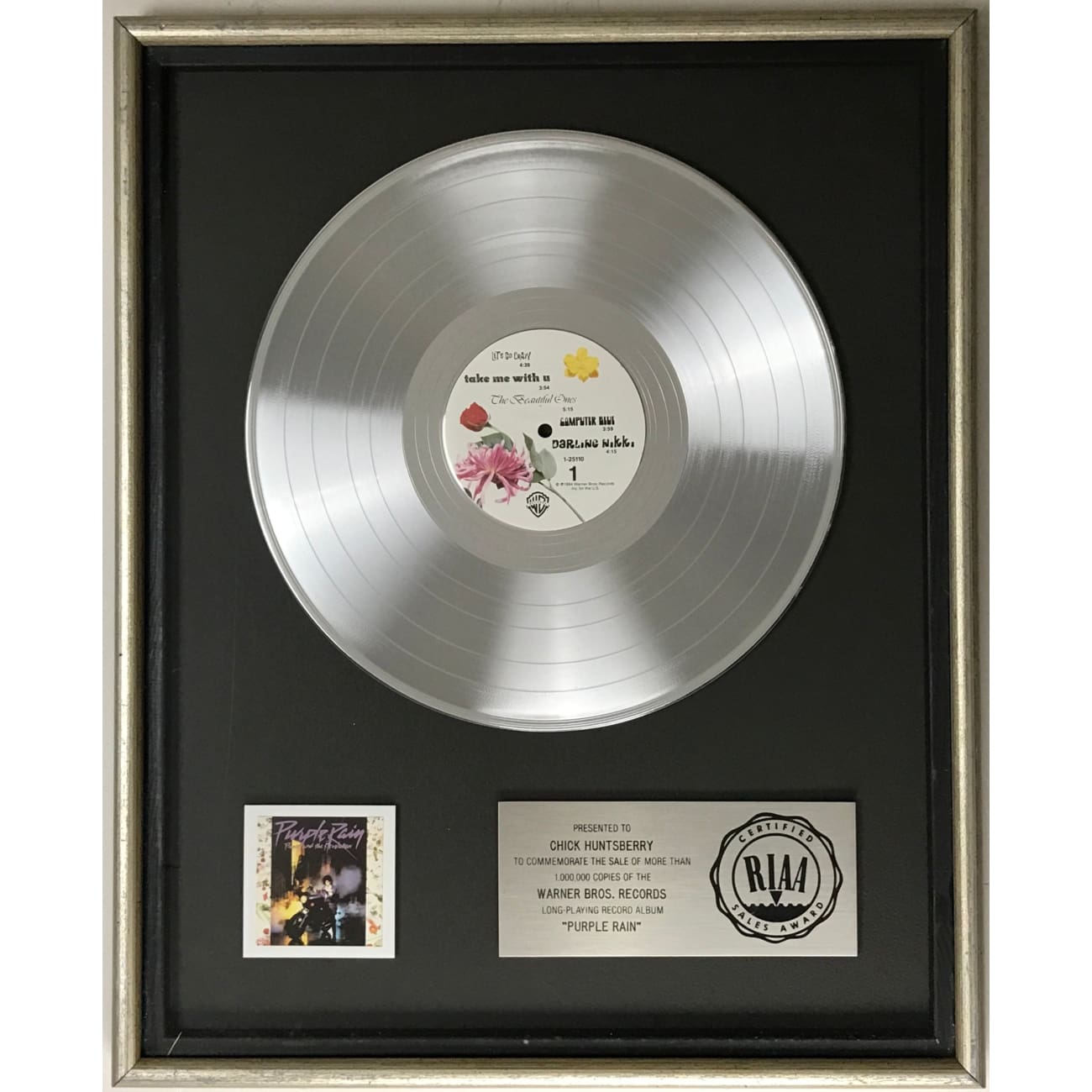 Prince Purple Rain RIAA Platinum LP Award - Rare Collectible Vinyl Record for Music Enthusiasts & Home Decor