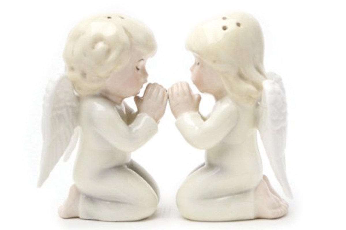 Pacific Trading Angels Kneeling Magnetic Salt and Pepper Shakers Set - Elegant Ceramic Seasoning Dispenser for Kitchen, Dining Table, and Gift Giving - Perfect for Home, Restaurant, and Holiday Decor