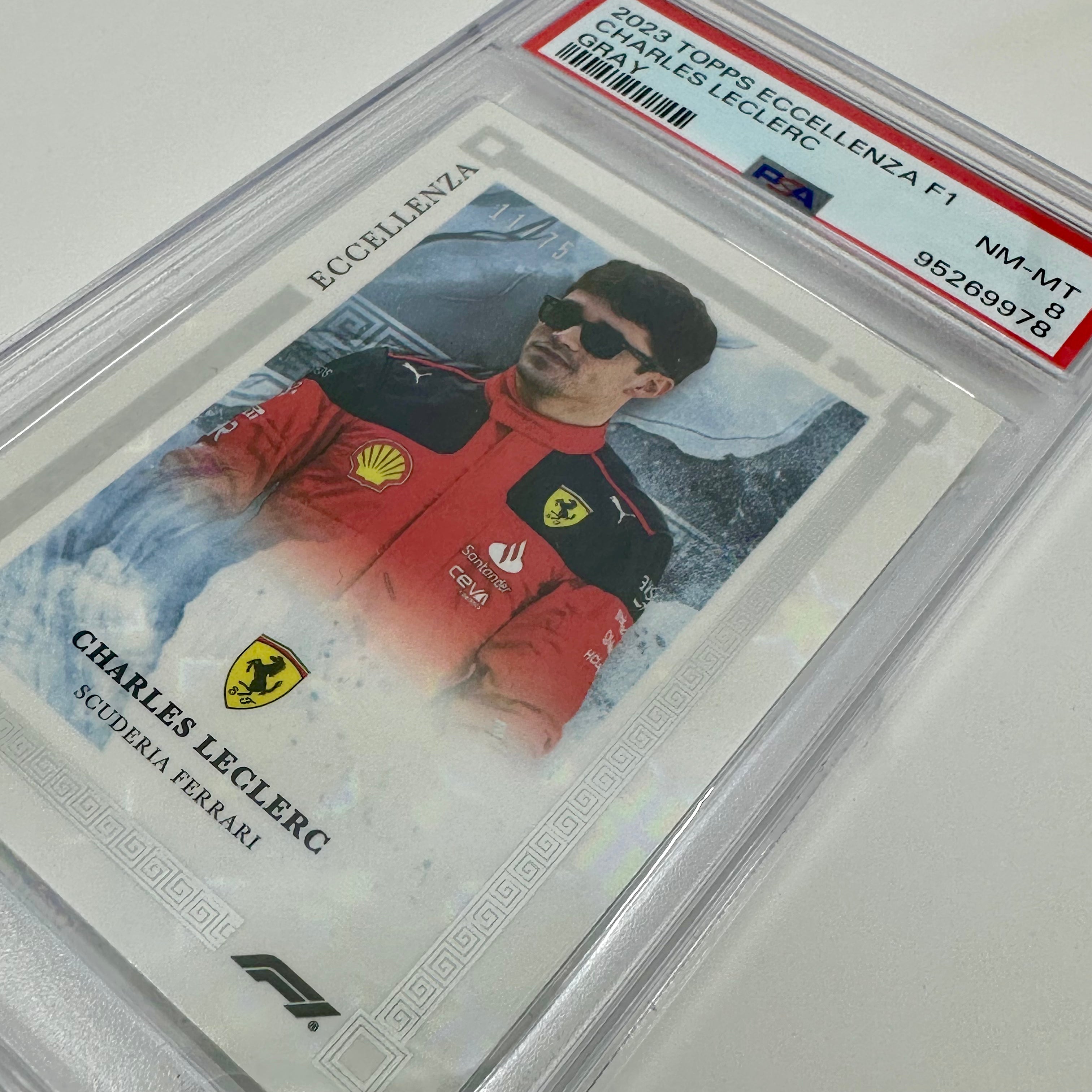 PSA 8 2023 Charles Leclerc Gray Eccellenza #11/75 Trading Card - Perfect for F1 Collectors, Display Cases & Sports Memorabilia Collections