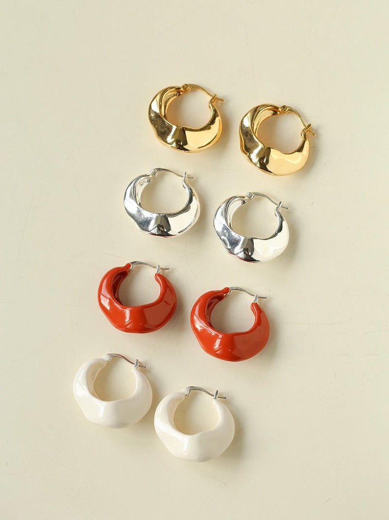 Geometric Hoop Earrings for Women - Trendy Enamel Twisted Design, Lightweight & Hypoallergenic - Perfect for Parties, Work & Everyday Wear