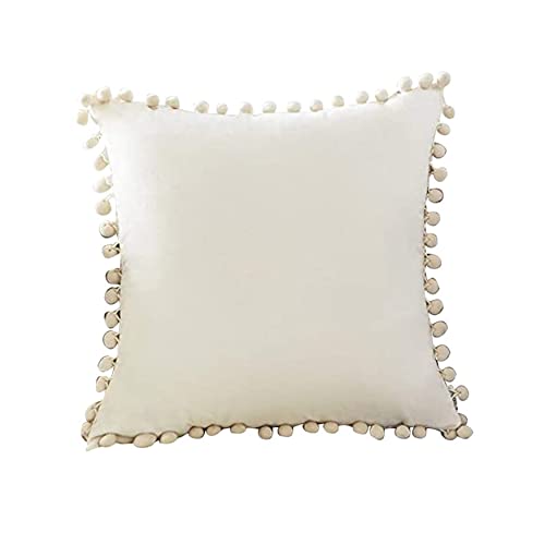 Decorative Throw Pillow Covers with Pom-Poms for Couch, Bed, Car - Soft & Stylish Home Decor Accent for Living Room, Bedroom or Vehicle Interior